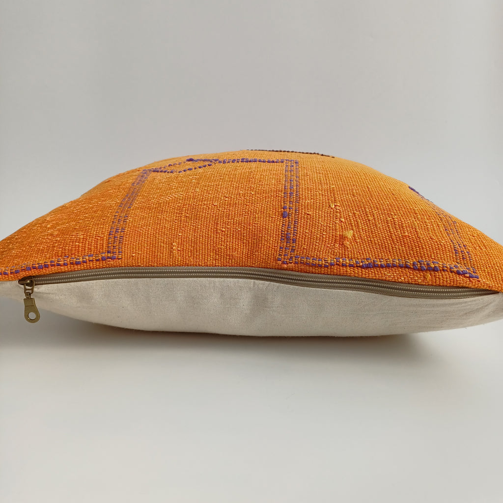 Moroccan Handmade Sunset Orange Cactus Silk Cushion Cover 20''x20'' / 50x50 CM