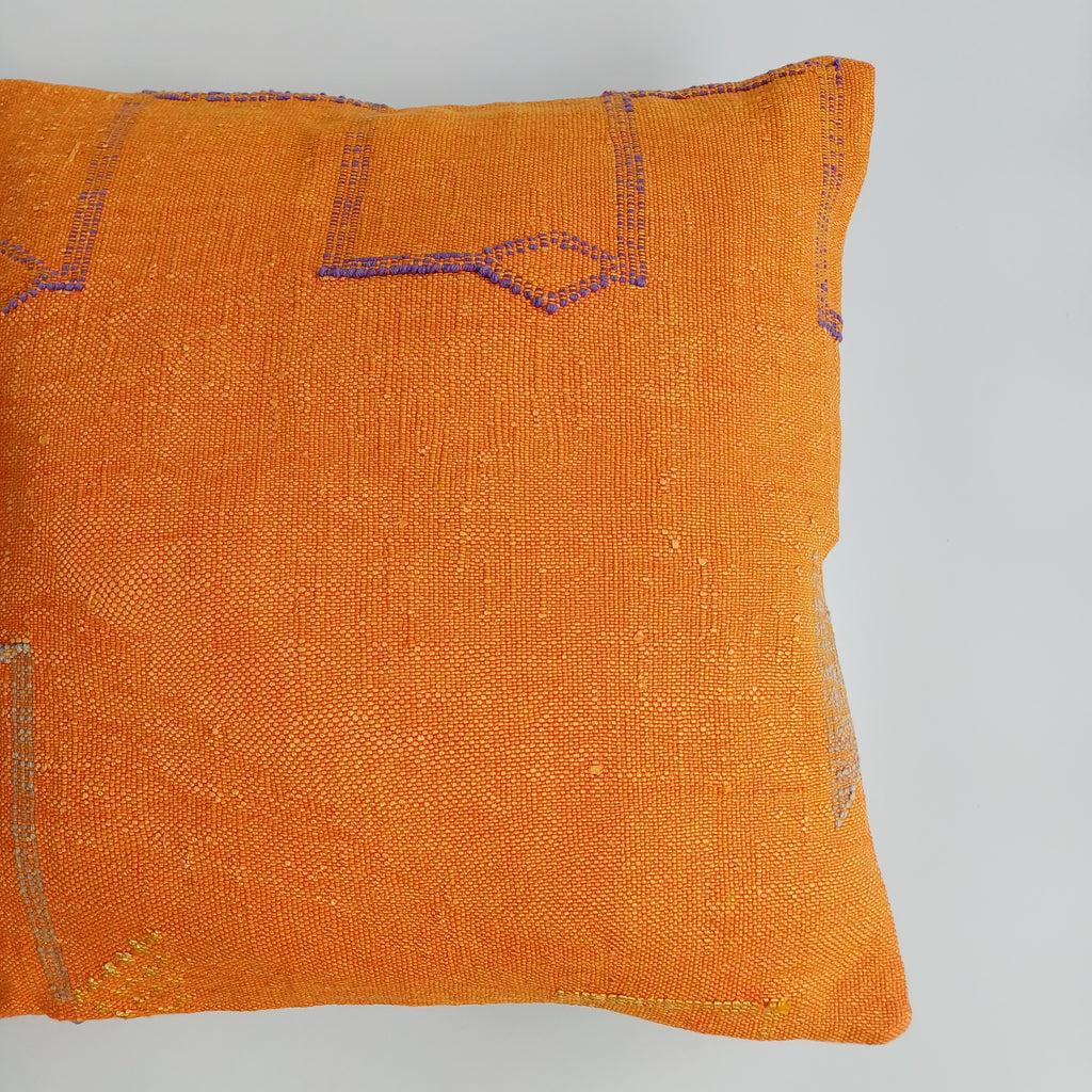 Moroccan Handmade Sunset Orange Cactus Silk Cushion Cover 20''x20'' / 50x50 CM
