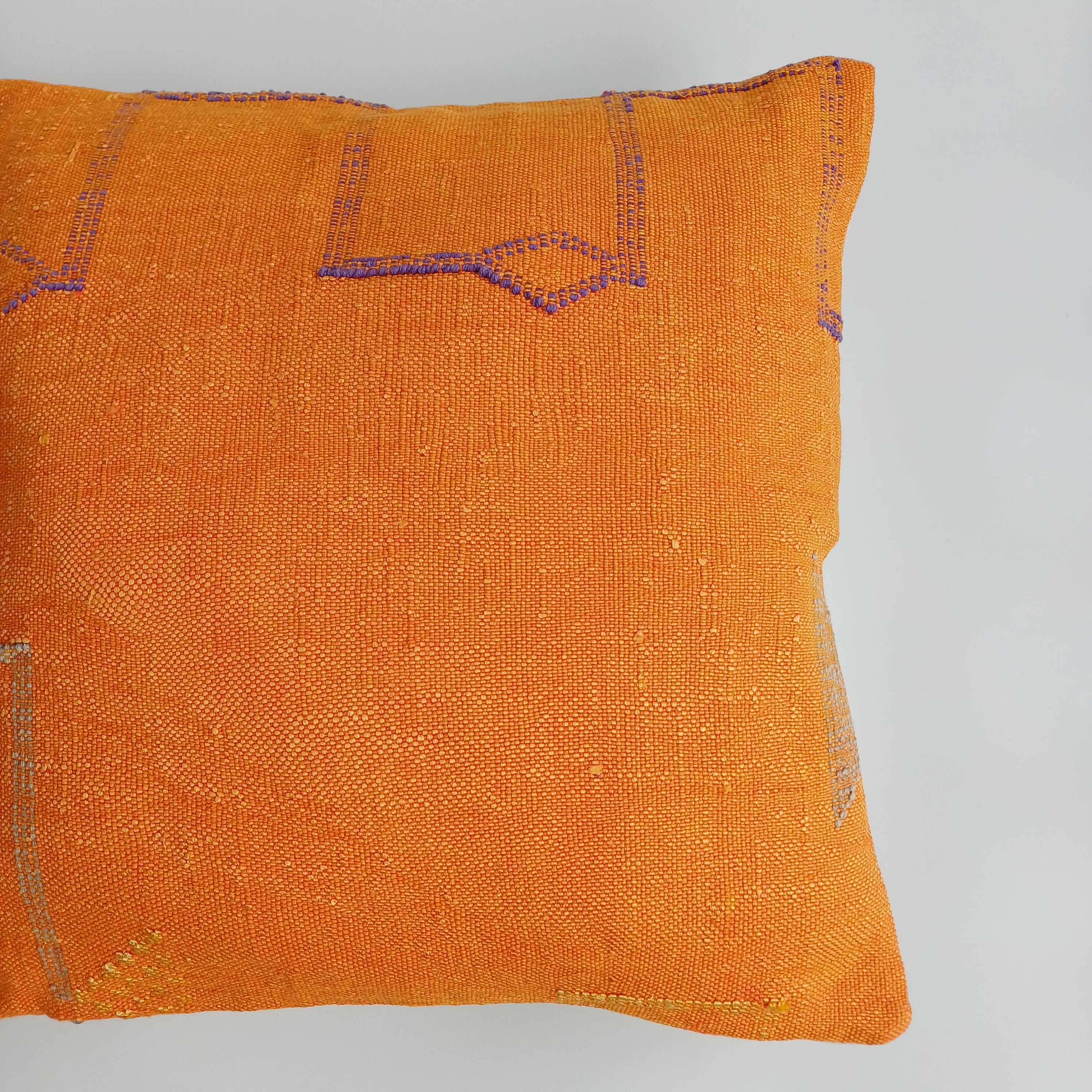Moroccan Handmade Sunset Orange Cactus Silk Cushion Cover 20''x20'' / 50x50 CM