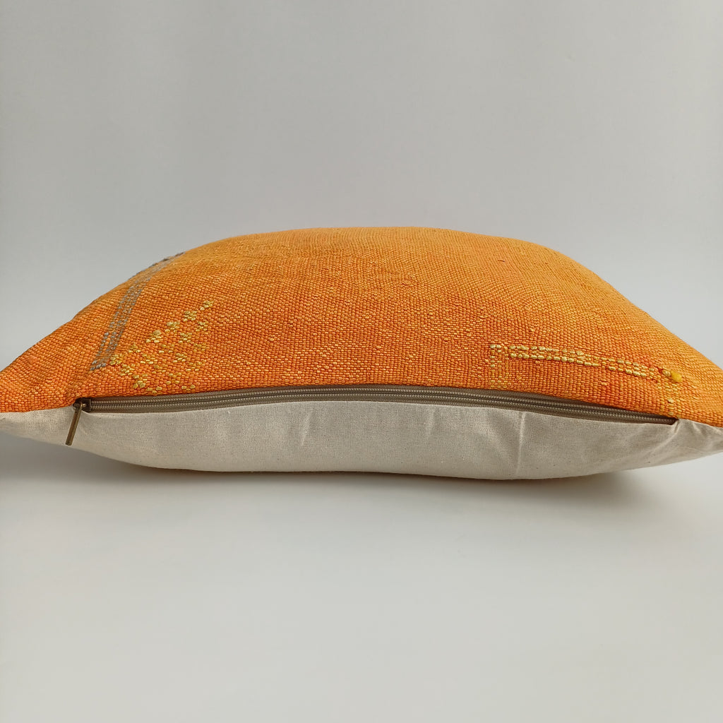 Moroccan Handmade Sunset Orange Cactus Silk Cushion Cover 20''x20'' / 50x50 CM
