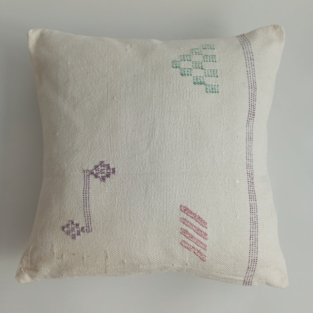 Moroccan Handmade Cream White Cactus Silk Cushion Cover 20''x20'' / 50x50 CM