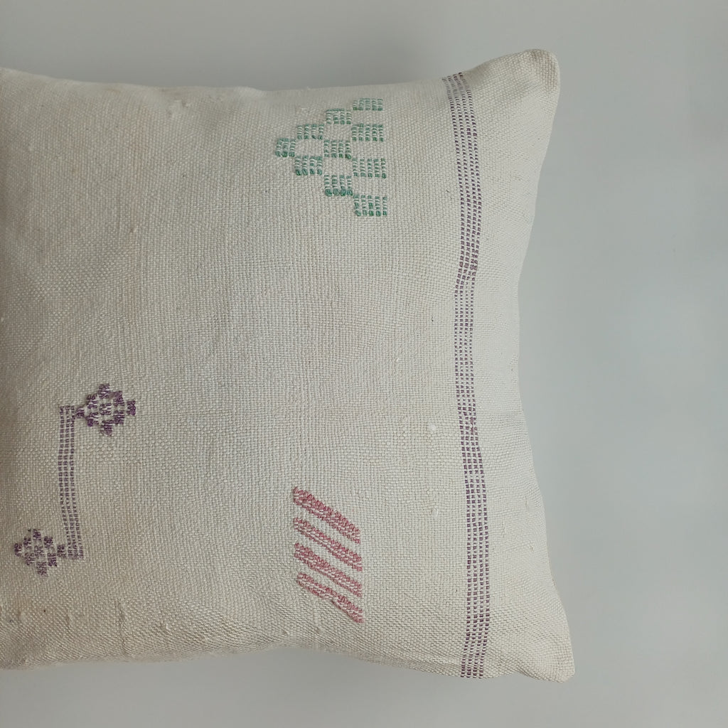 Moroccan Handmade Cream White Cactus Silk Cushion Cover 20''x20'' / 50x50 CM