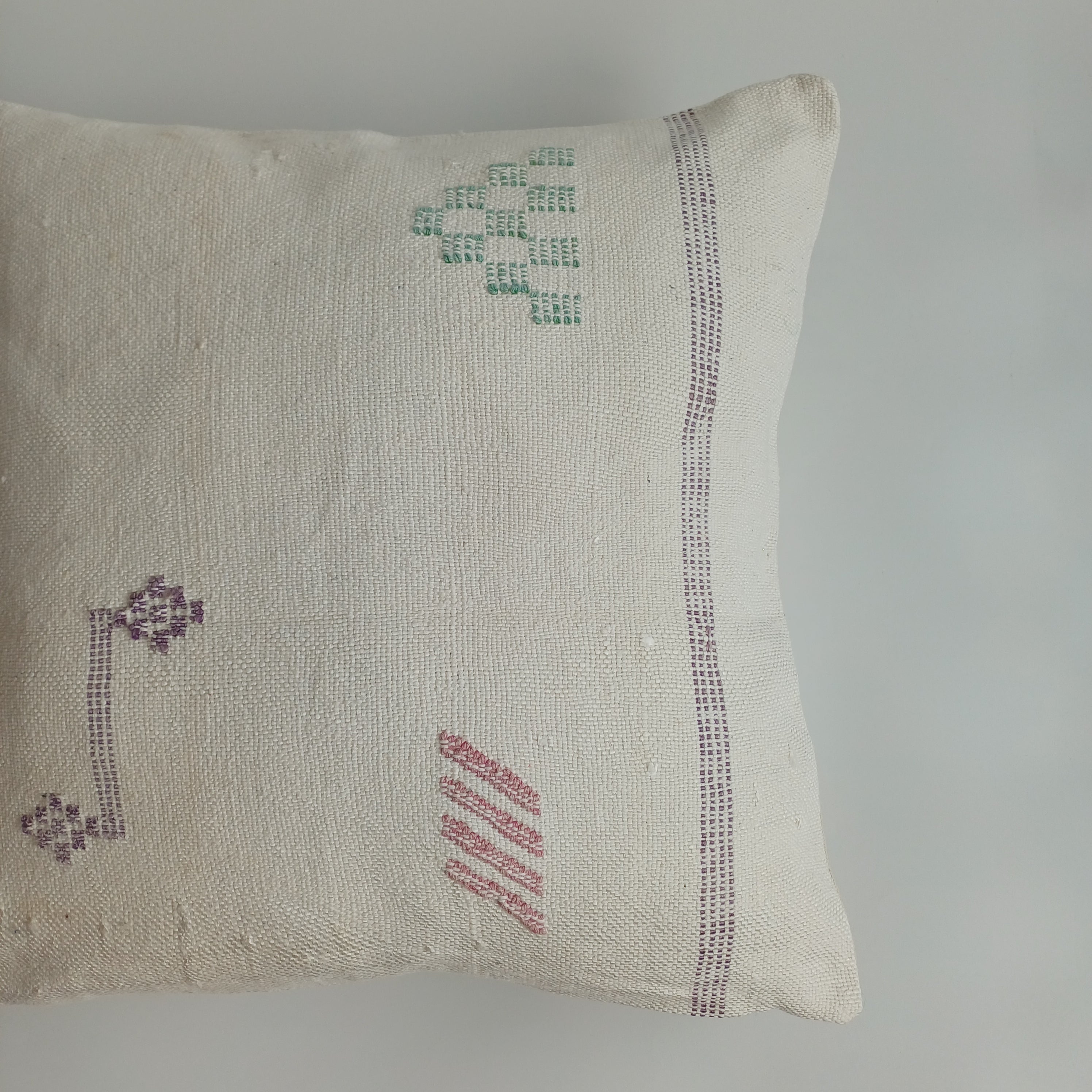Moroccan Handmade Cream White Cactus Silk Cushion Cover 20''x20'' / 50x50 CM