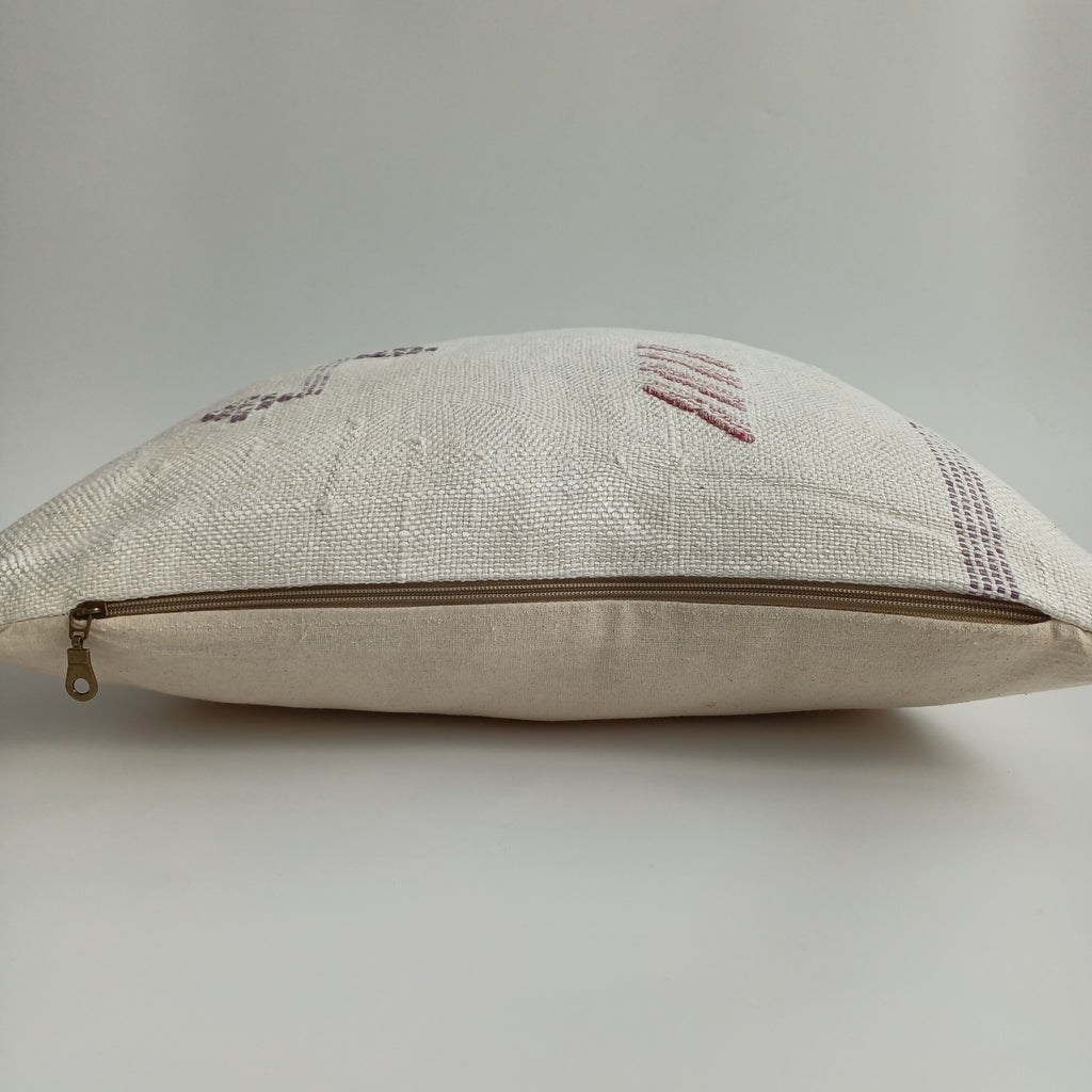 Moroccan Handmade Cream White Cactus Silk Cushion Cover 20''x20'' / 50x50 CM