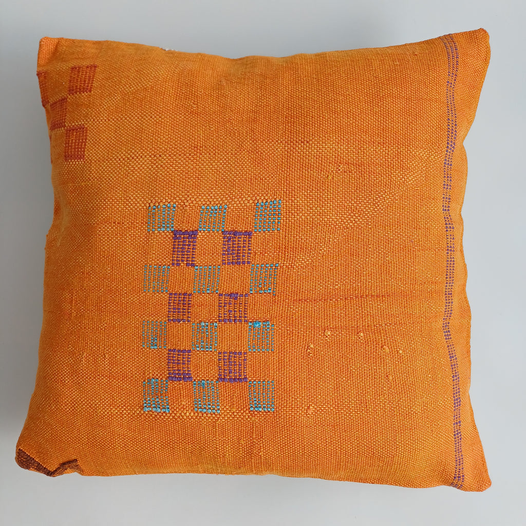 Moroccan Handmade Sunset Orange Cactus Silk Cushion Cover 20''x20'' / 50x50 CM