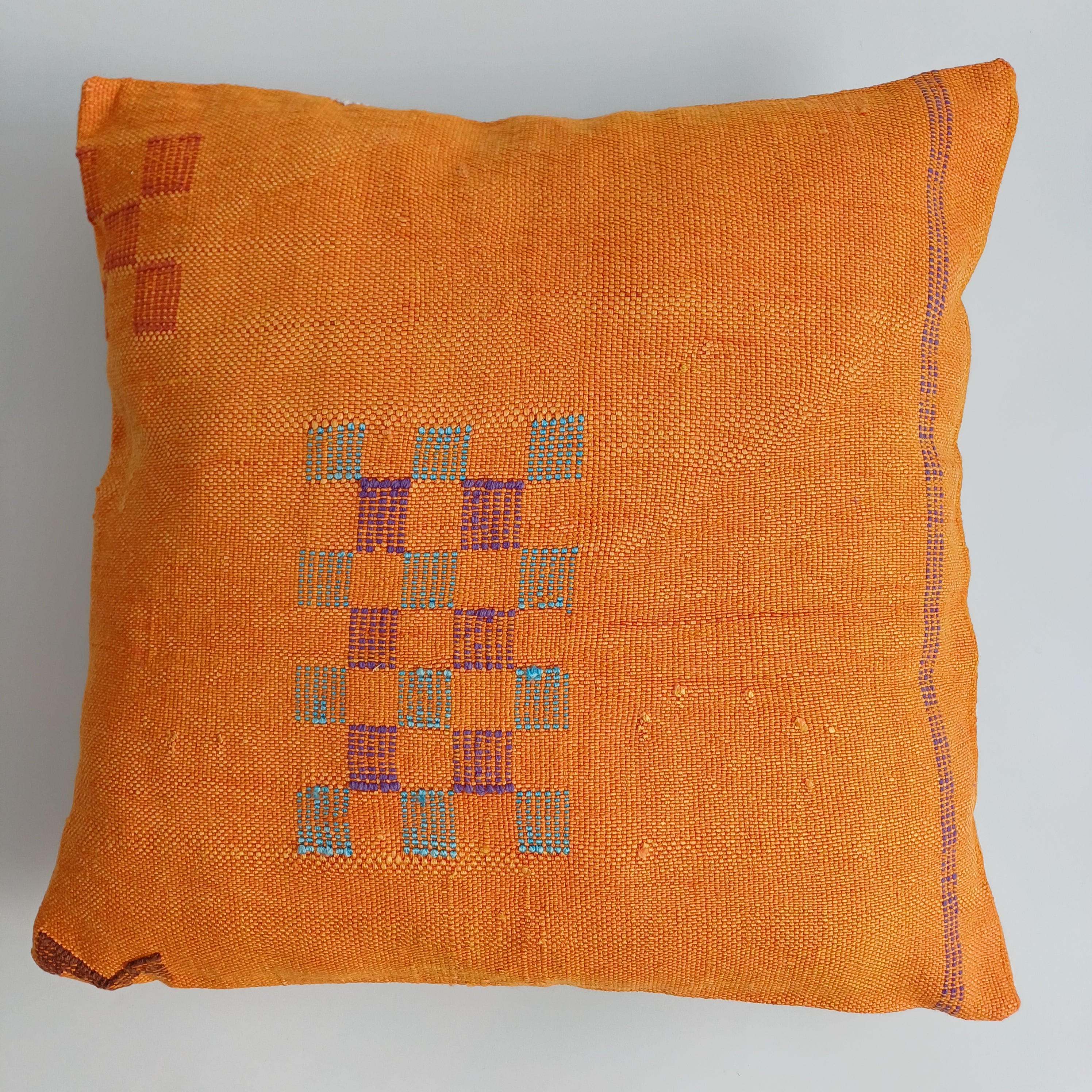 Moroccan Handmade Sunset Orange Cactus Silk Cushion Cover 20''x20'' / 50x50 CM