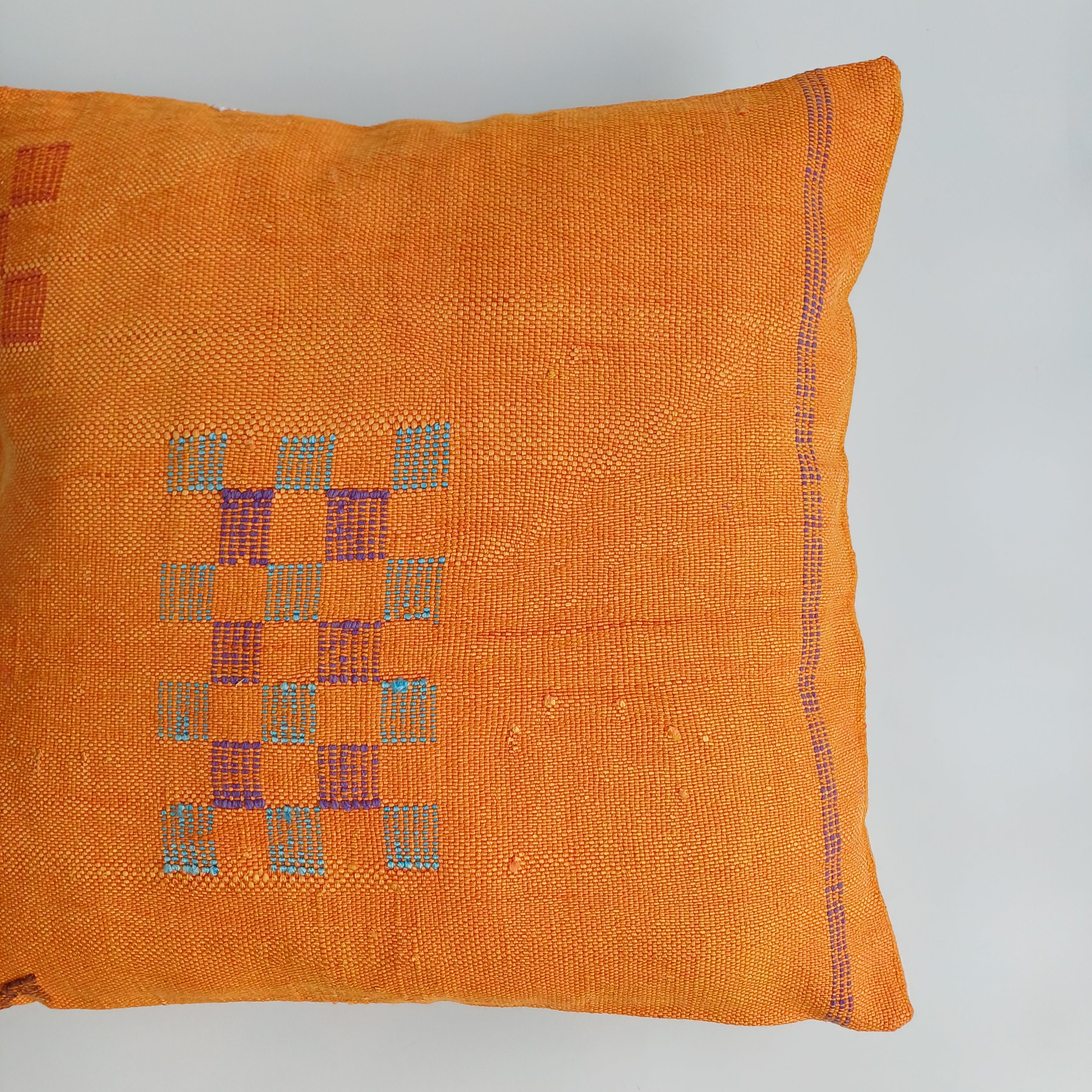 Moroccan Handmade Sunset Orange Cactus Silk Cushion Cover 20''x20'' / 50x50 CM