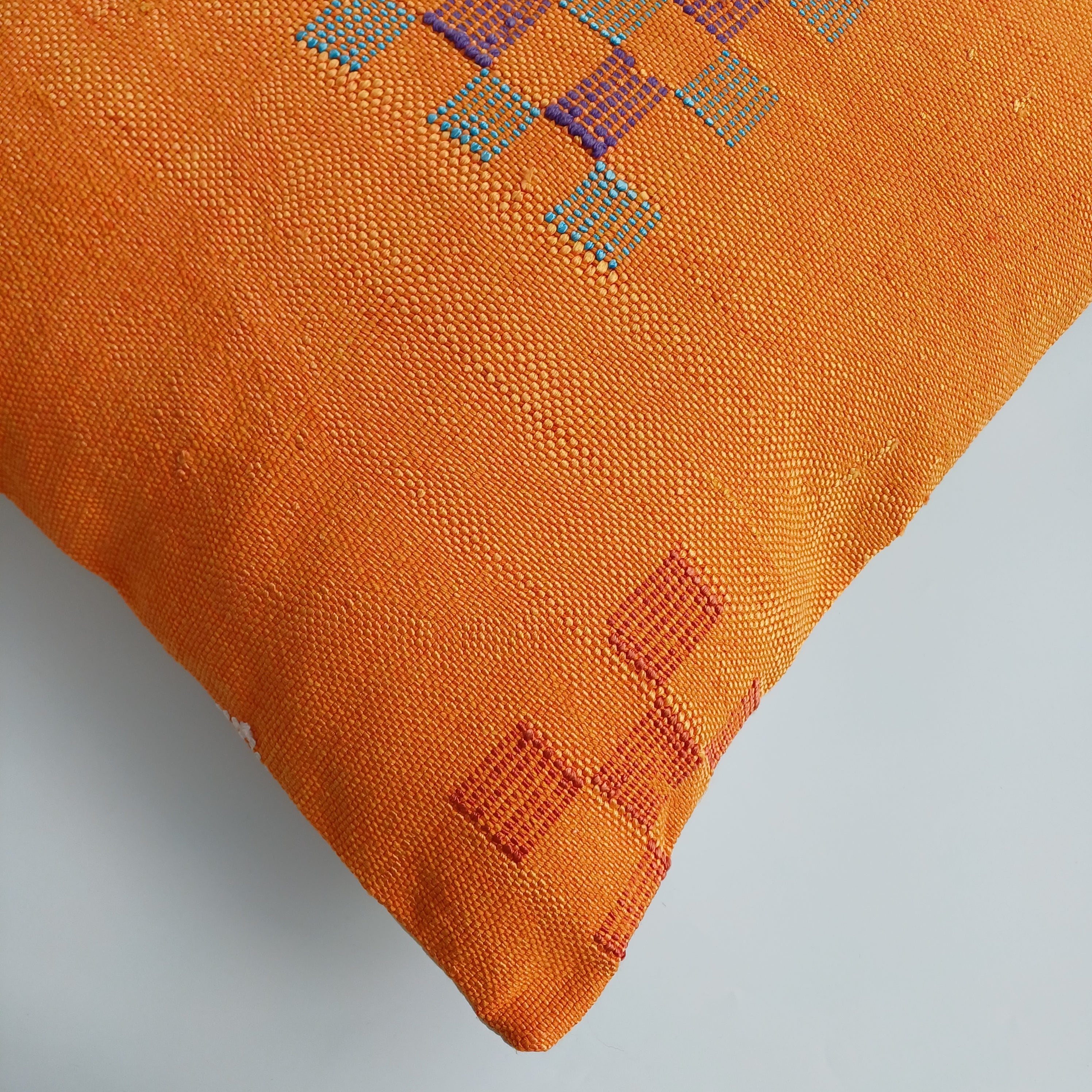 Moroccan Handmade Sunset Orange Cactus Silk Cushion Cover 20''x20'' / 50x50 CM