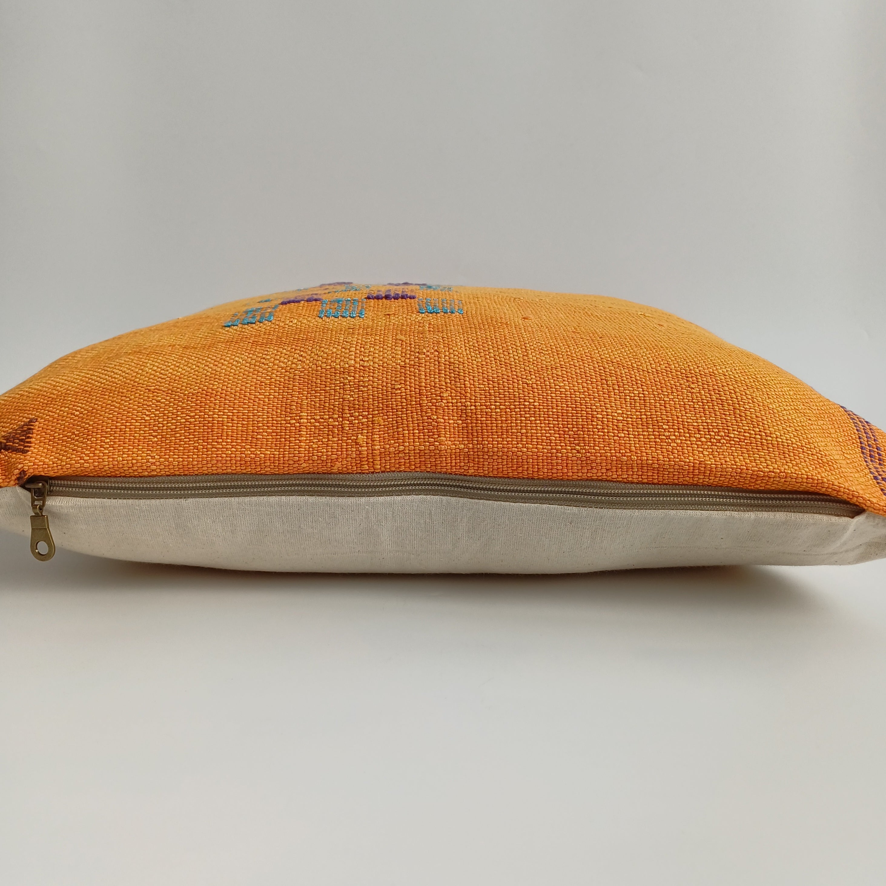 Moroccan Handmade Sunset Orange Cactus Silk Cushion Cover 20''x20'' / 50x50 CM
