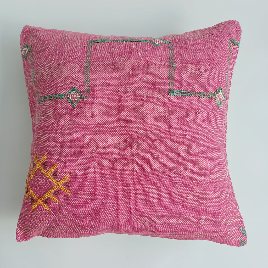 Moroccan Handmade Pink Cactus Silk Cushion Cover 20''x20'' / 50x50 CM