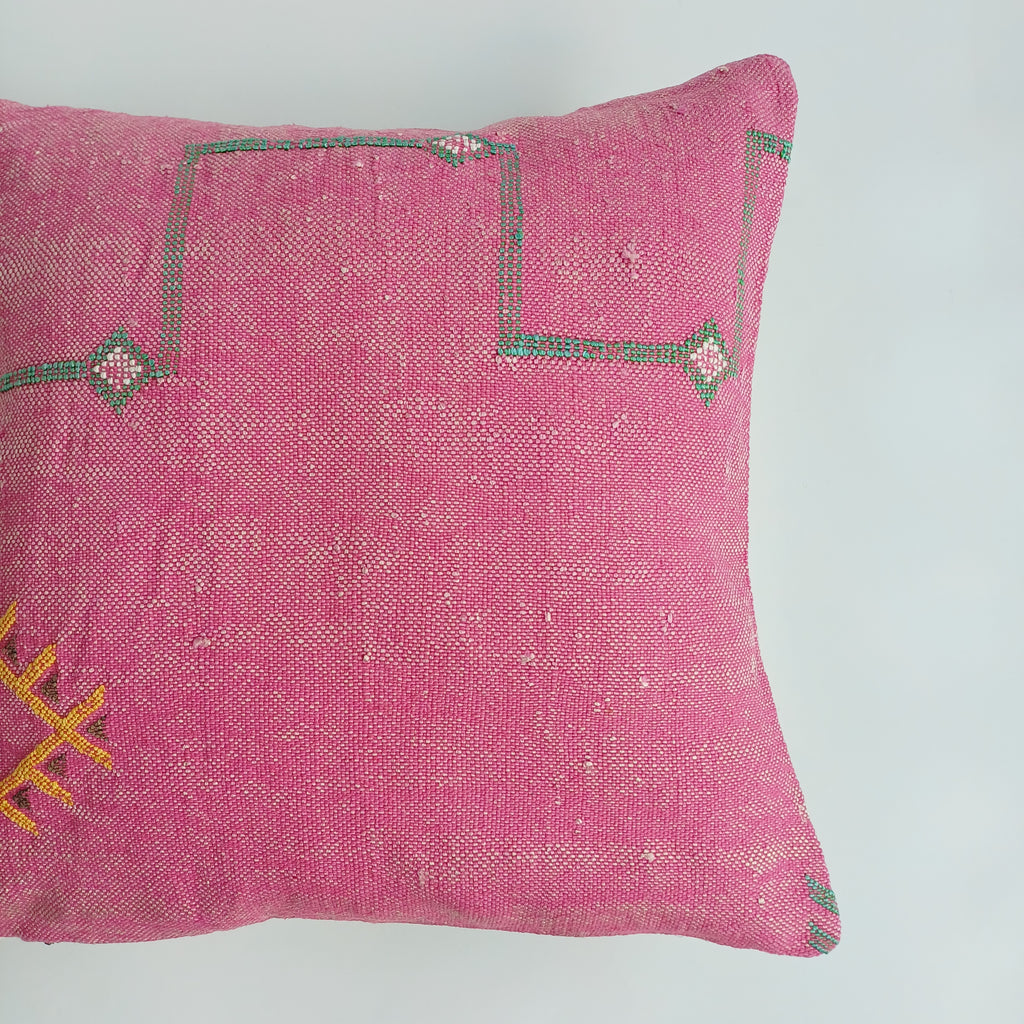 Moroccan Handmade Pink Cactus Silk Cushion Cover 20''x20'' / 50x50 CM