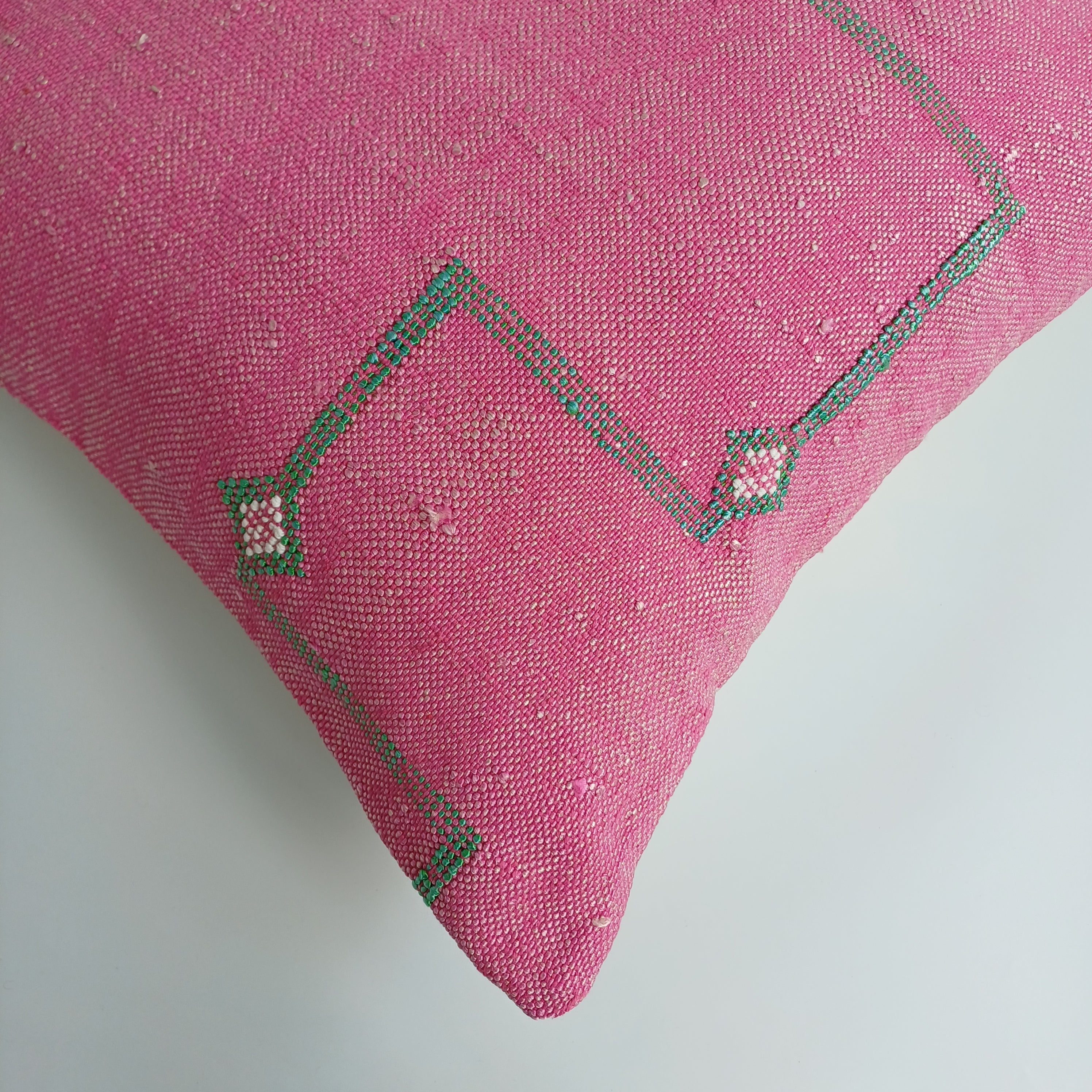 Moroccan Handmade Pink Cactus Silk Cushion Cover 20''x20'' / 50x50 CM