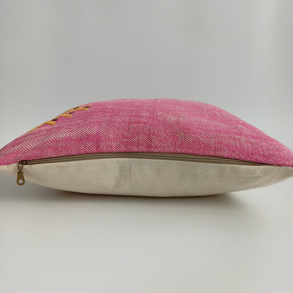 Moroccan Handmade Pink Cactus Silk Cushion Cover 20''x20'' / 50x50 CM