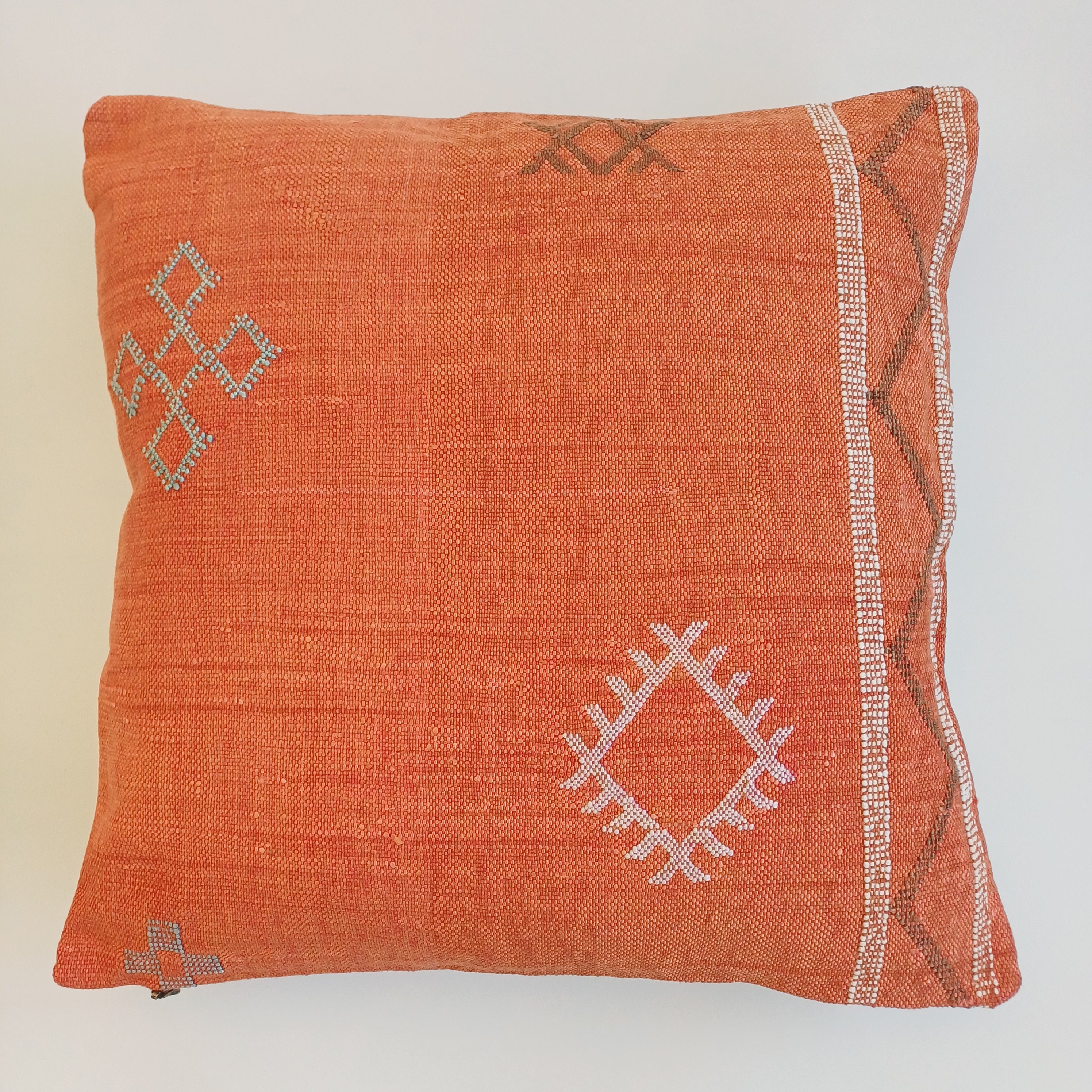 Moroccan Handmade Sunset Orange Cactus Silk Cushion Cover 20''x20'' / 50x50 CM