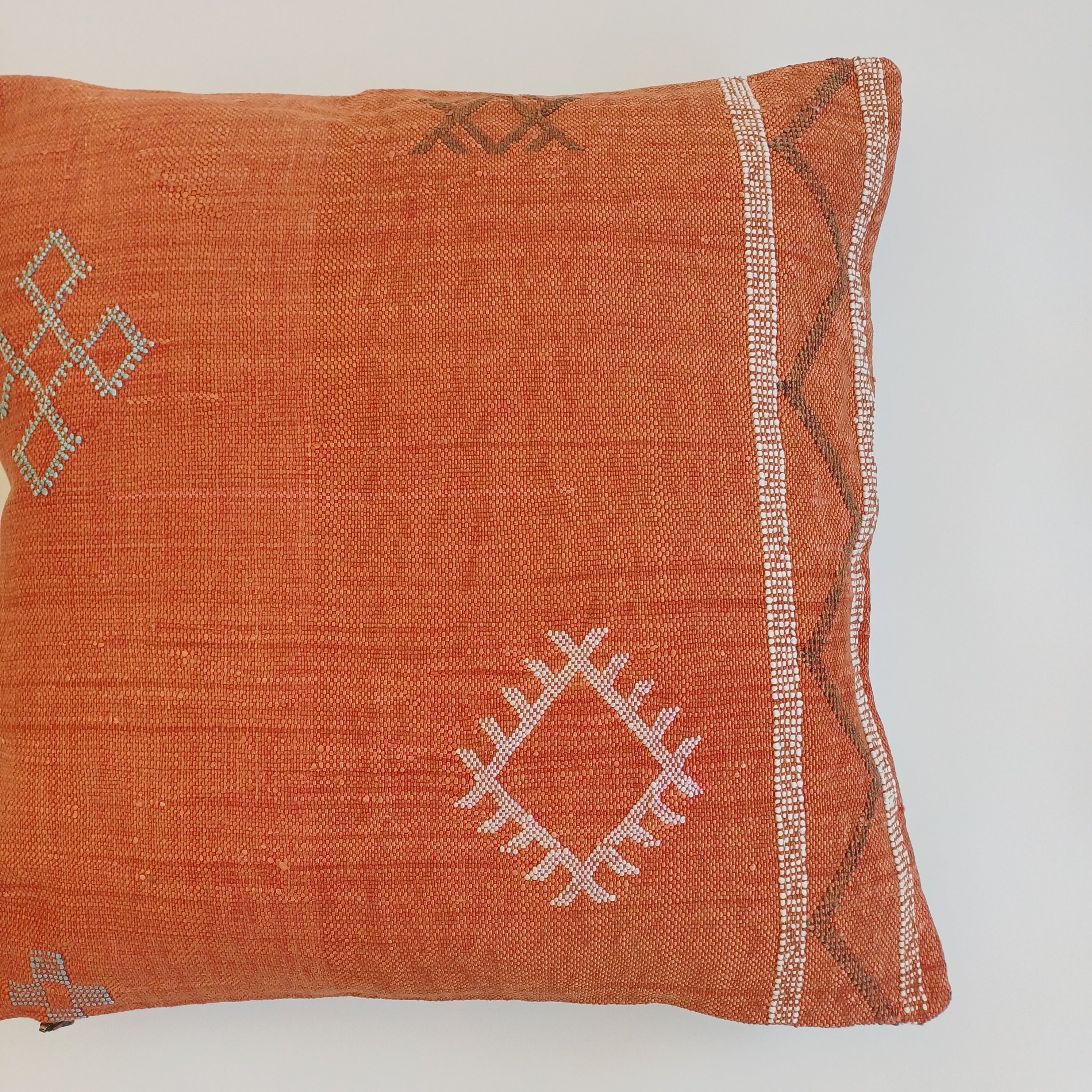 Moroccan Handmade Sunset Orange Cactus Silk Cushion Cover 20''x20'' / 50x50 CM