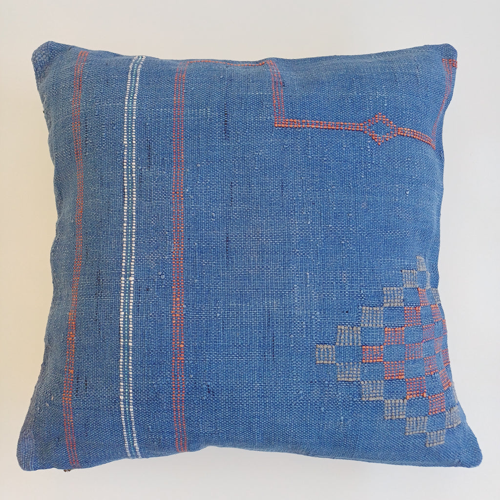 Moroccan Handmade Royal Blue Cactus Silk Cushion Cover 20''x20'' / 50x50 CM