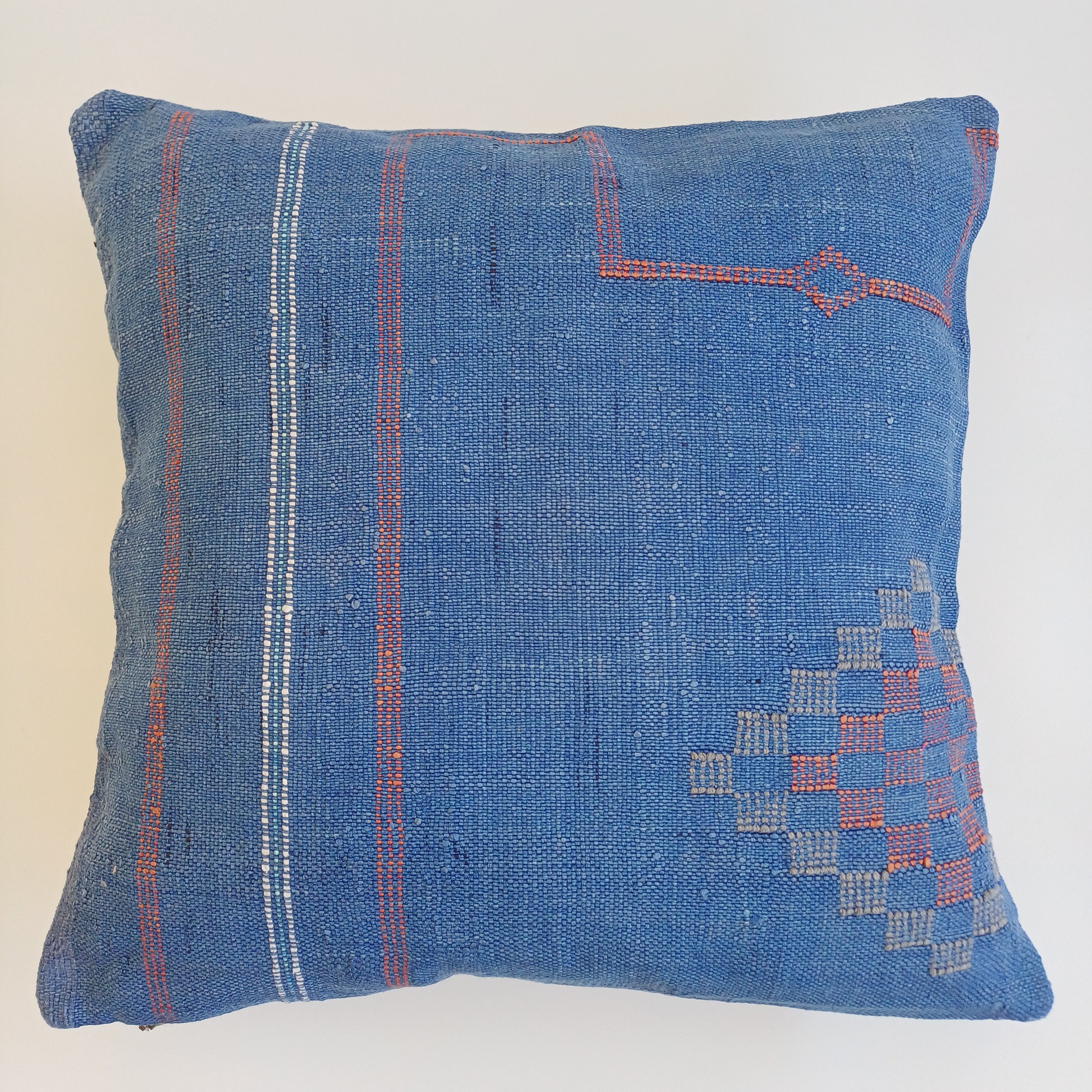 Moroccan Handmade Royal Blue Cactus Silk Cushion Cover 20''x20'' / 50x50 CM