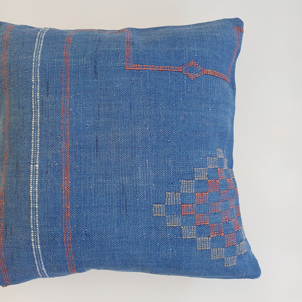 Moroccan Handmade Royal Blue Cactus Silk Cushion Cover 20''x20'' / 50x50 CM