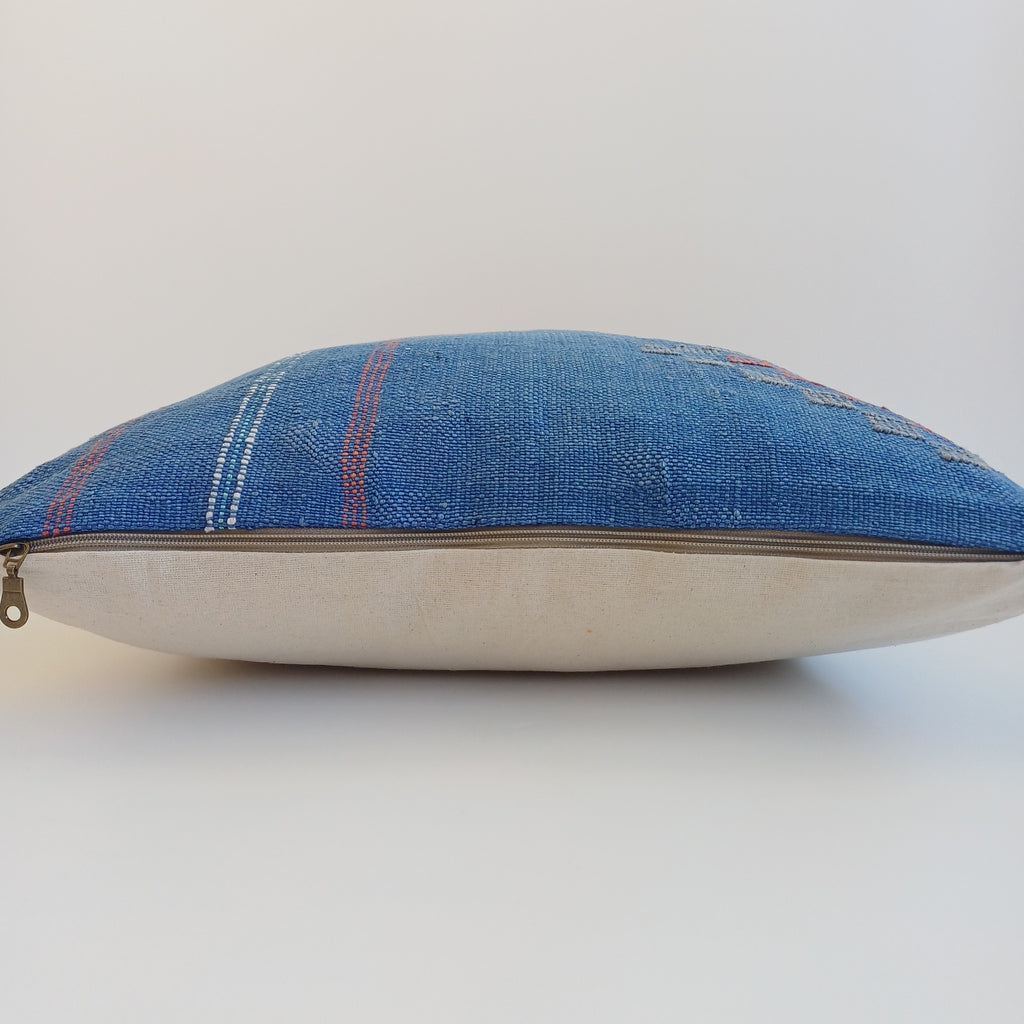 Moroccan Handmade Royal Blue Cactus Silk Cushion Cover 20''x20'' / 50x50 CM