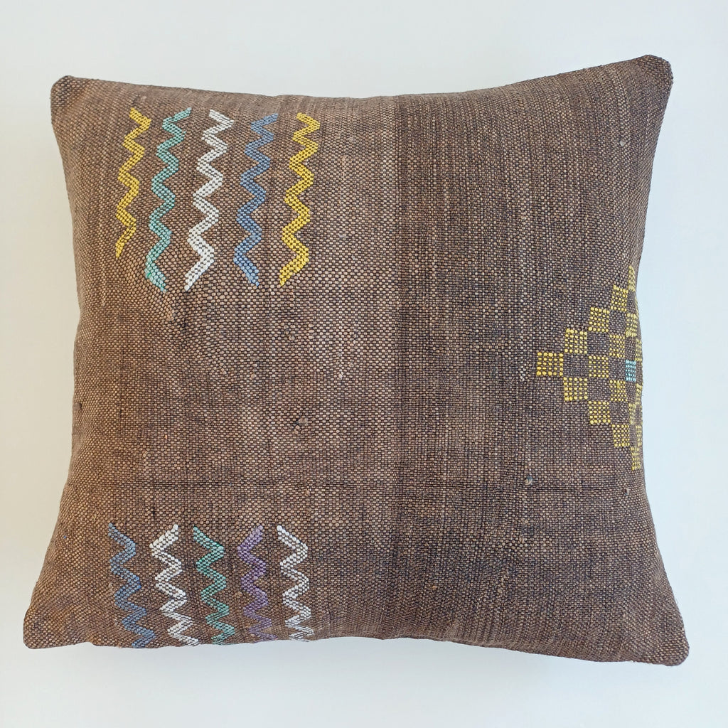 Moroccan Handmade Charcoal Brown Cactus Silk Cushion Cover 20''x20'' / 50x50 CM
