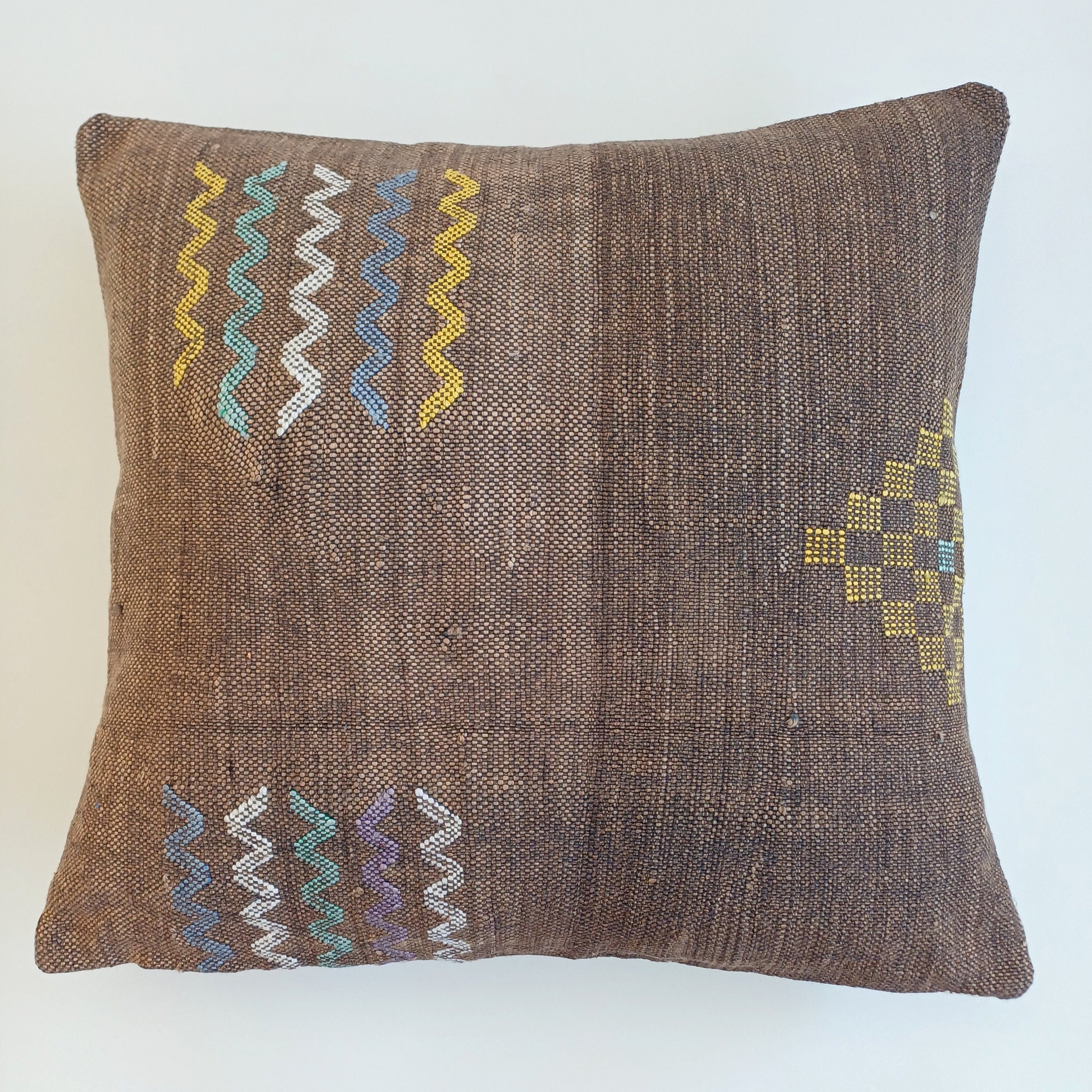 Moroccan Handmade Charcoal Brown Cactus Silk Cushion Cover 20''x20'' / 50x50 CM
