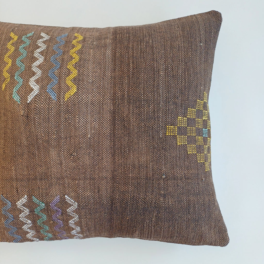 Moroccan Handmade Charcoal Brown Cactus Silk Cushion Cover 20''x20'' / 50x50 CM