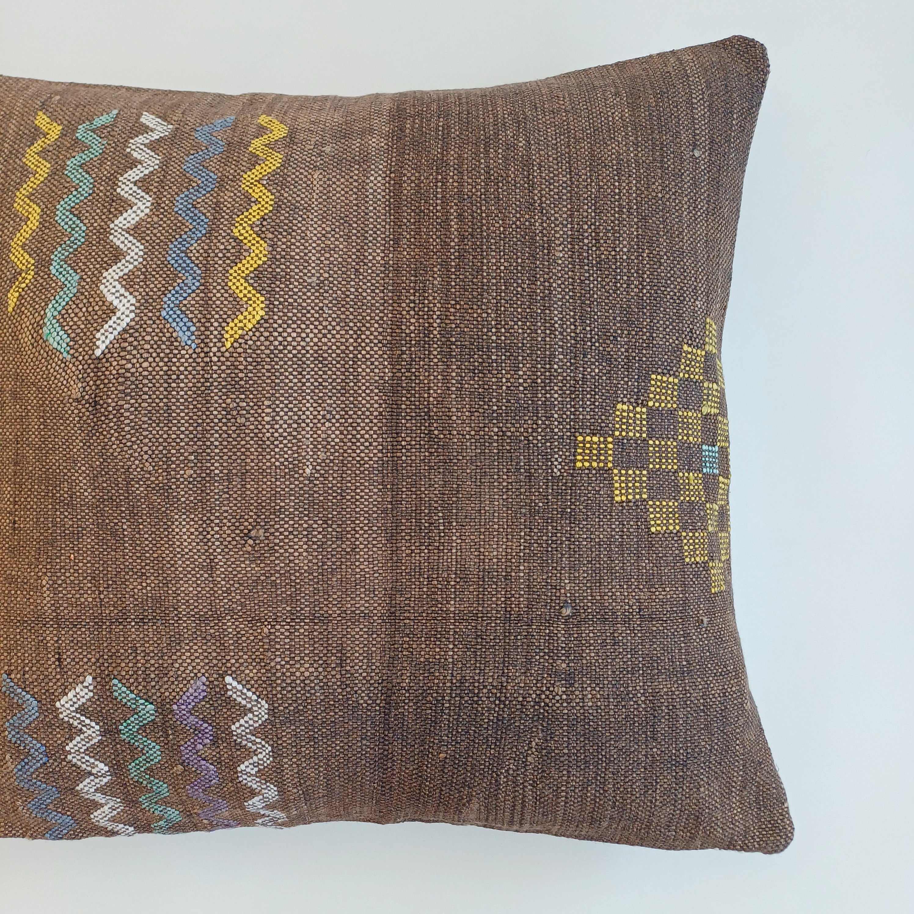 Moroccan Handmade Charcoal Brown Cactus Silk Cushion Cover 20''x20'' / 50x50 CM