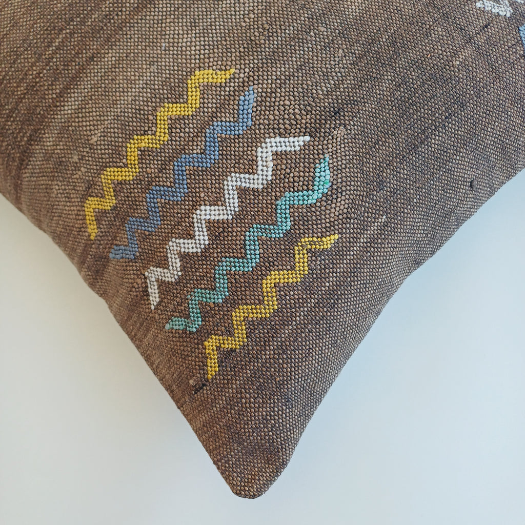 Moroccan Handmade Charcoal Brown Cactus Silk Cushion Cover 20''x20'' / 50x50 CM
