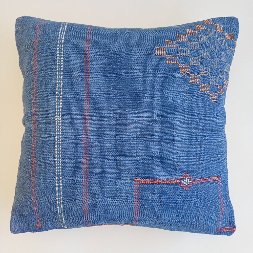 Moroccan Handmade Royal Blue Cactus Silk Cushion Cover 20''x20'' / 50x50 CM