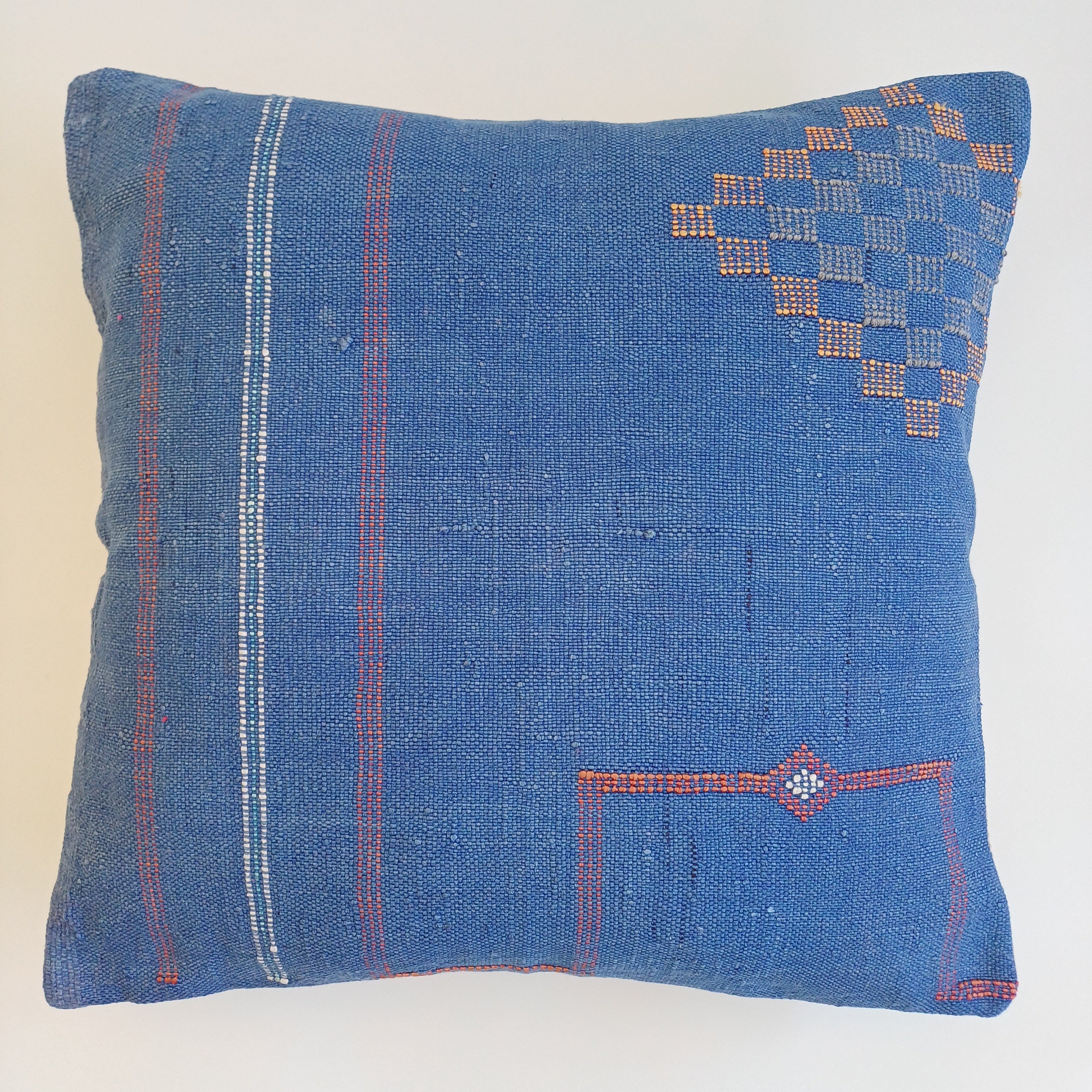 Moroccan Handmade Royal Blue Cactus Silk Cushion Cover 20''x20'' / 50x50 CM