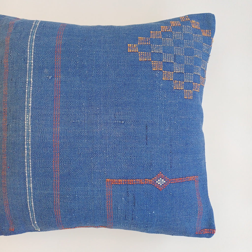 Moroccan Handmade Royal Blue Cactus Silk Cushion Cover 20''x20'' / 50x50 CM