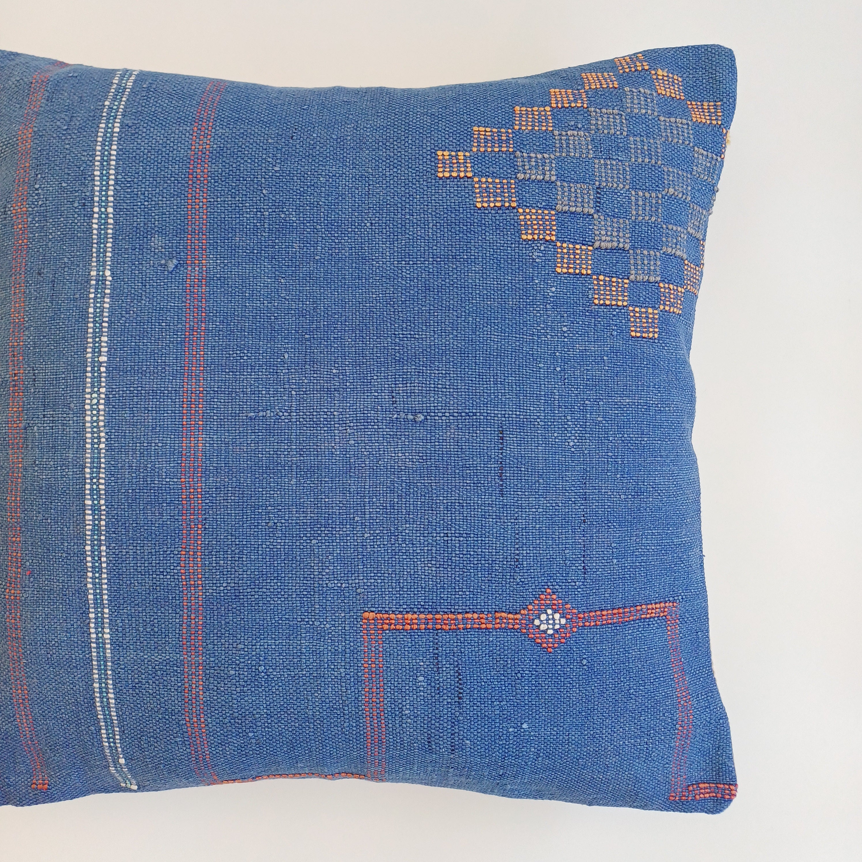Moroccan Handmade Royal Blue Cactus Silk Cushion Cover 20''x20'' / 50x50 CM