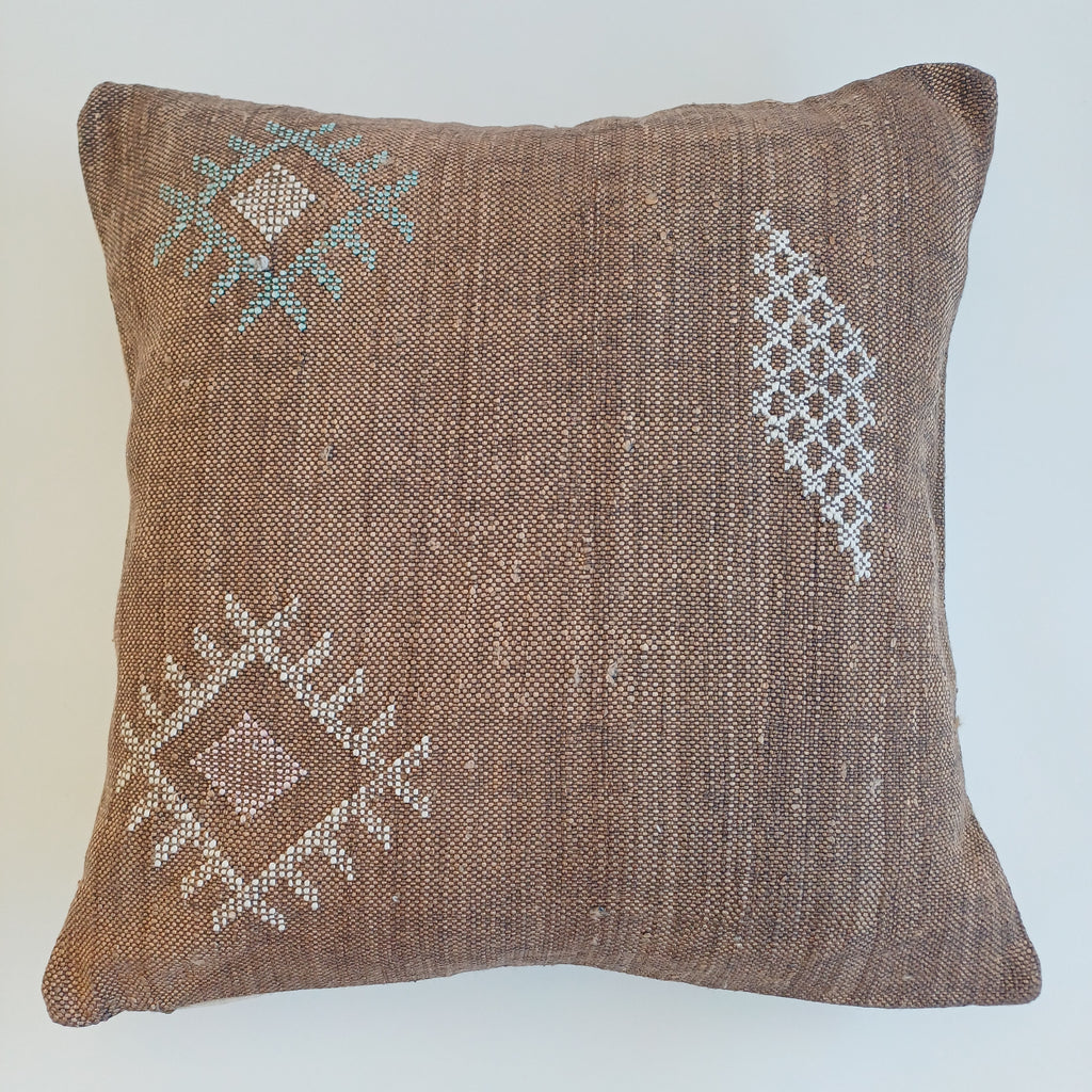 Moroccan Handmade Charcoal Brown Cactus Silk Cushion Cover 20''x20'' / 50x50 CM