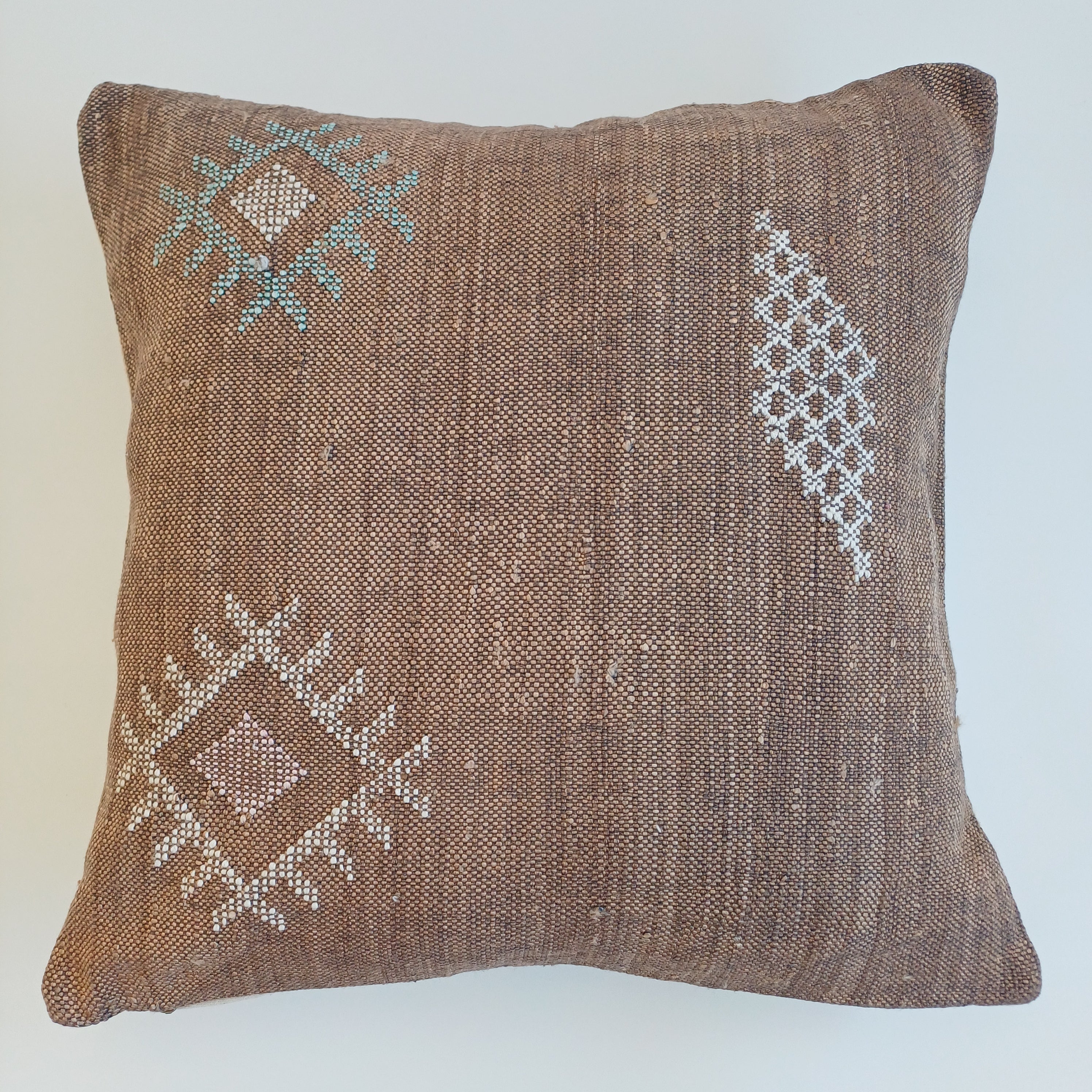 Moroccan Handmade Charcoal Brown Cactus Silk Cushion Cover 20''x20'' / 50x50 CM