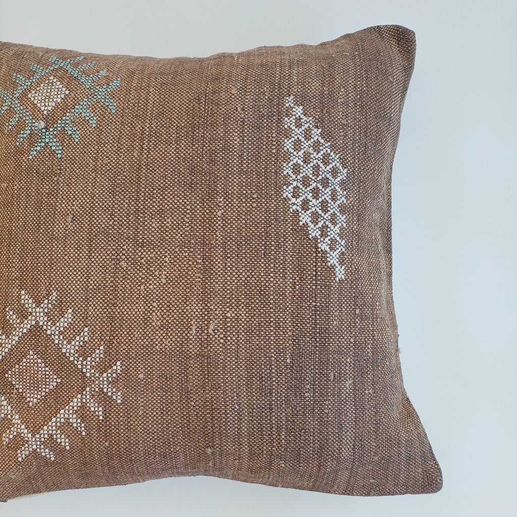 Moroccan Handmade Charcoal Brown Cactus Silk Cushion Cover 20''x20'' / 50x50 CM