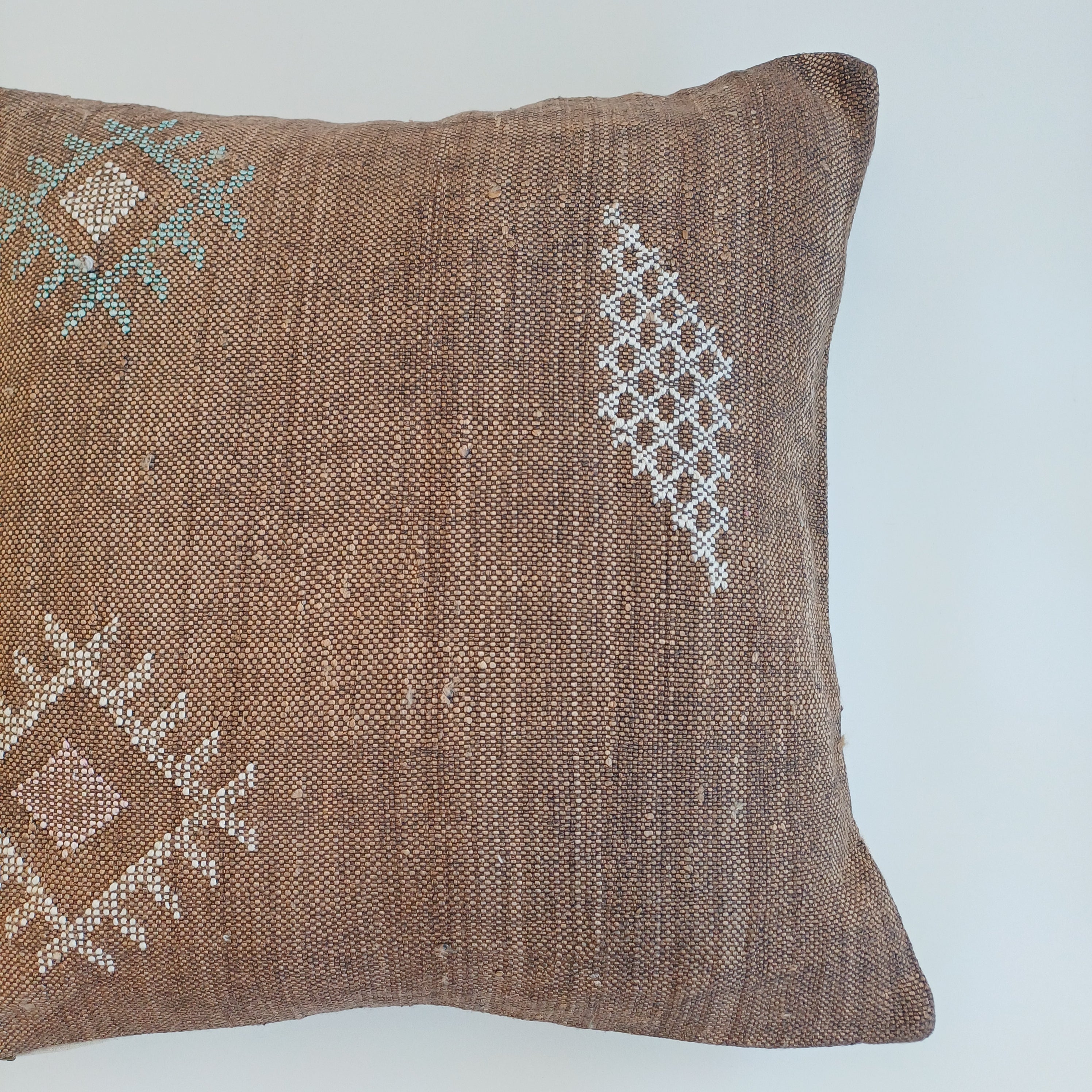 Moroccan Handmade Charcoal Brown Cactus Silk Cushion Cover 20''x20'' / 50x50 CM