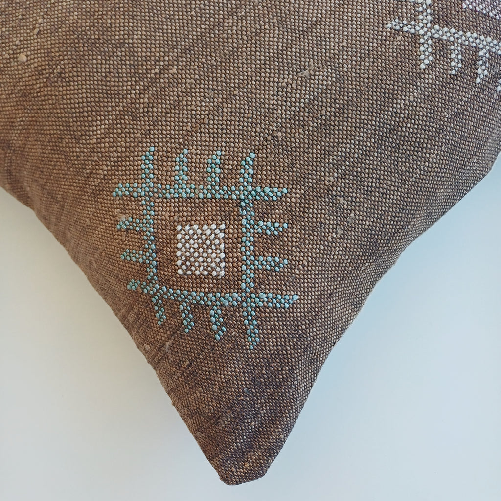 Moroccan Handmade Charcoal Brown Cactus Silk Cushion Cover 20''x20'' / 50x50 CM