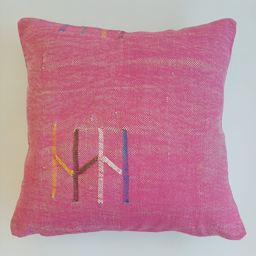 Moroccan Handmade Pink Cactus Silk Cushion Cover 20''x20'' / 50x50 CM