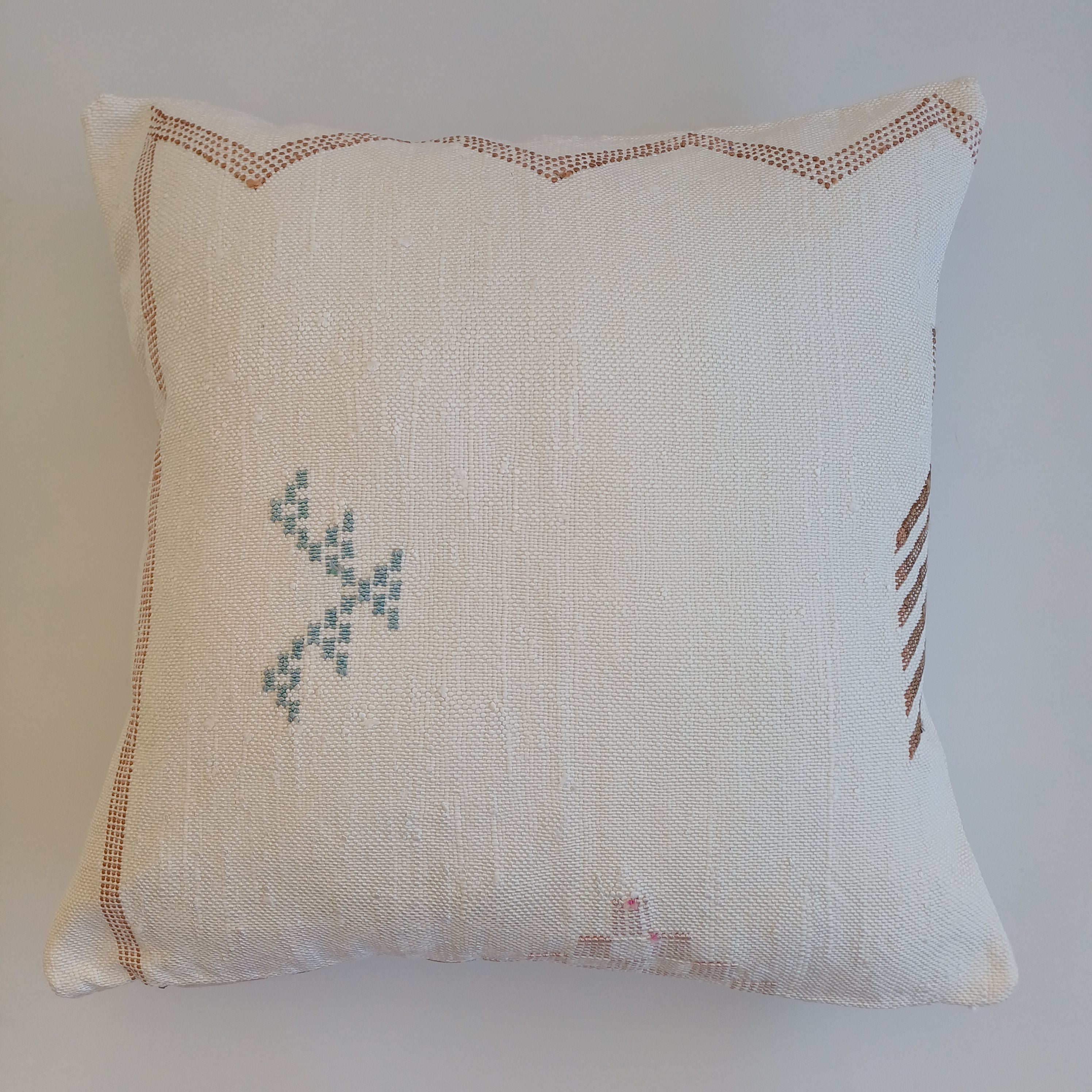 Moroccan Handmade Cream White Cactus Silk Cushion Cover 20''x20'' / 50x50 CM