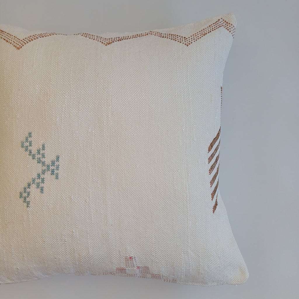 Moroccan Handmade Cream White Cactus Silk Cushion Cover 20''x20'' / 50x50 CM