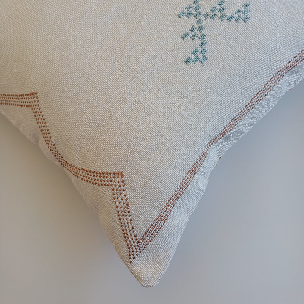 Moroccan Handmade Cream White Cactus Silk Cushion Cover 20''x20'' / 50x50 CM