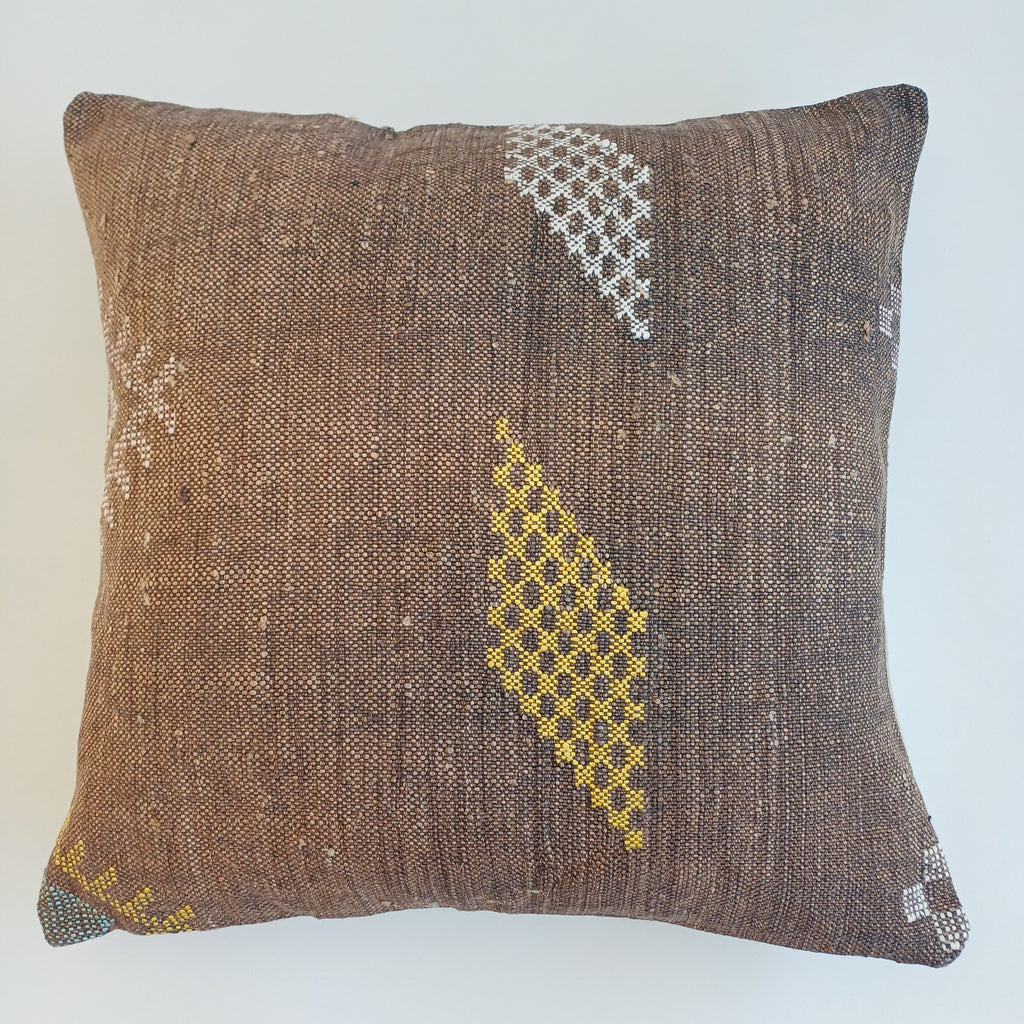 Moroccan Handmade Charcoal Brown Cactus Silk Cushion Cover 20''x20'' / 50x50 CM