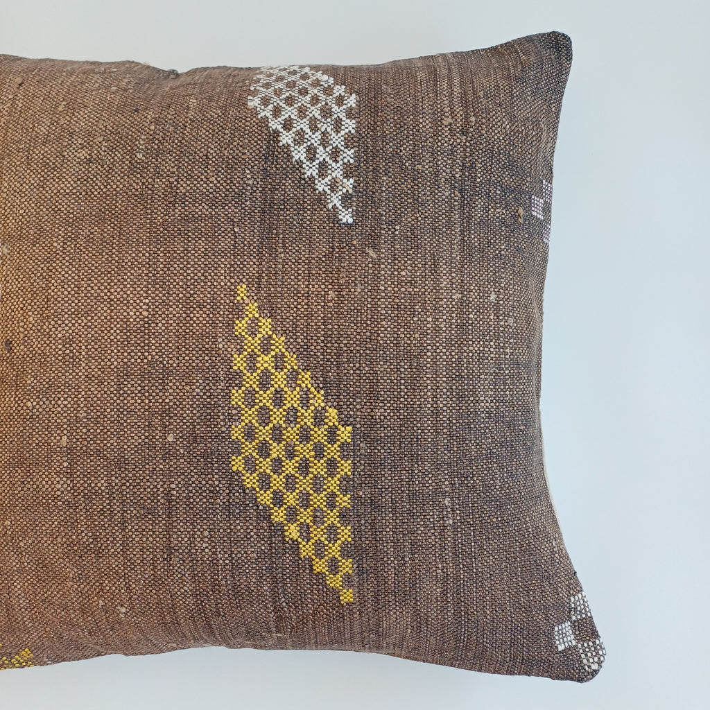 Moroccan Handmade Charcoal Brown Cactus Silk Cushion Cover 20''x20'' / 50x50 CM