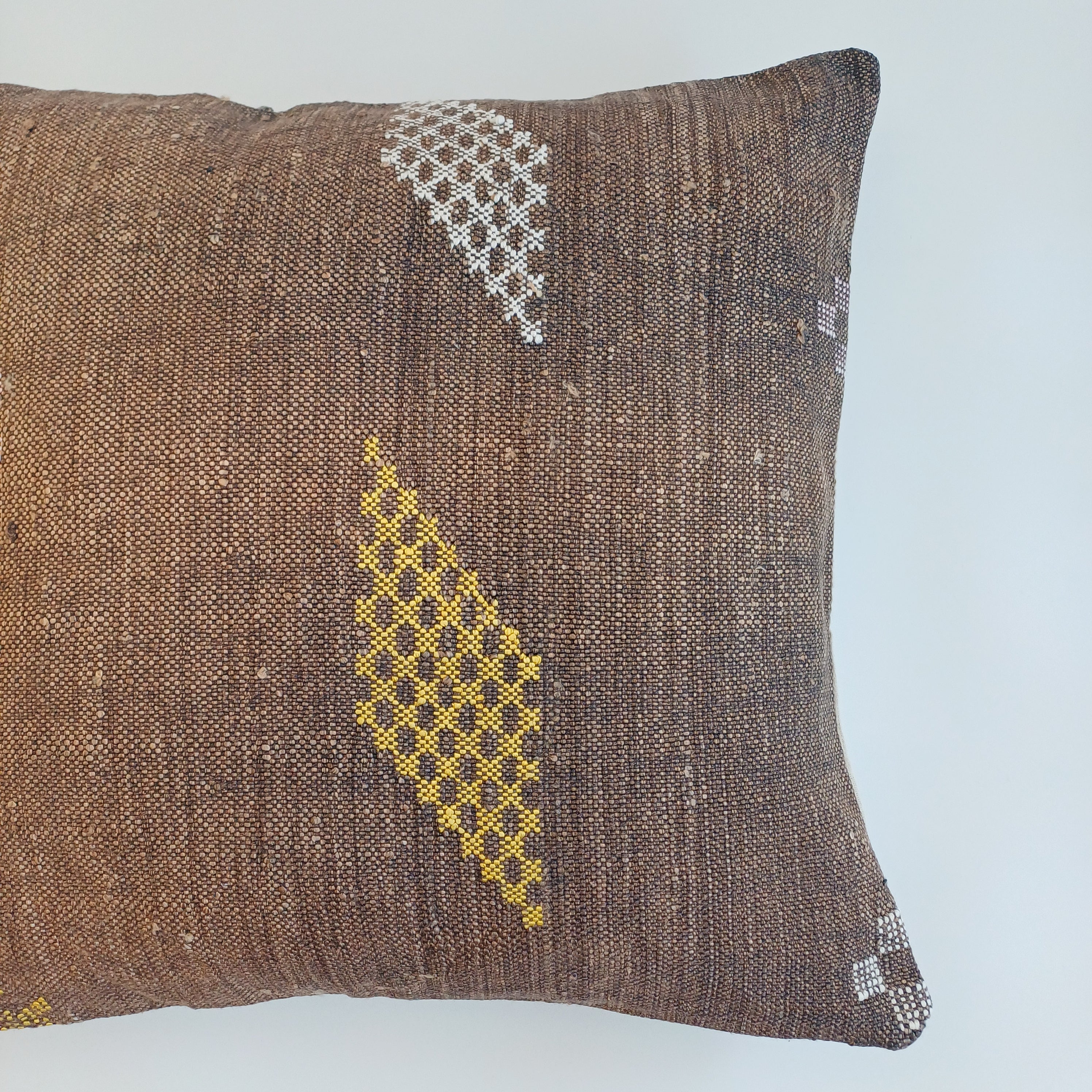 Moroccan Handmade Charcoal Brown Cactus Silk Cushion Cover 20''x20'' / 50x50 CM