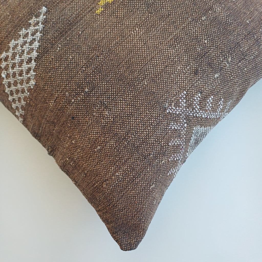 Moroccan Handmade Charcoal Brown Cactus Silk Cushion Cover 20''x20'' / 50x50 CM