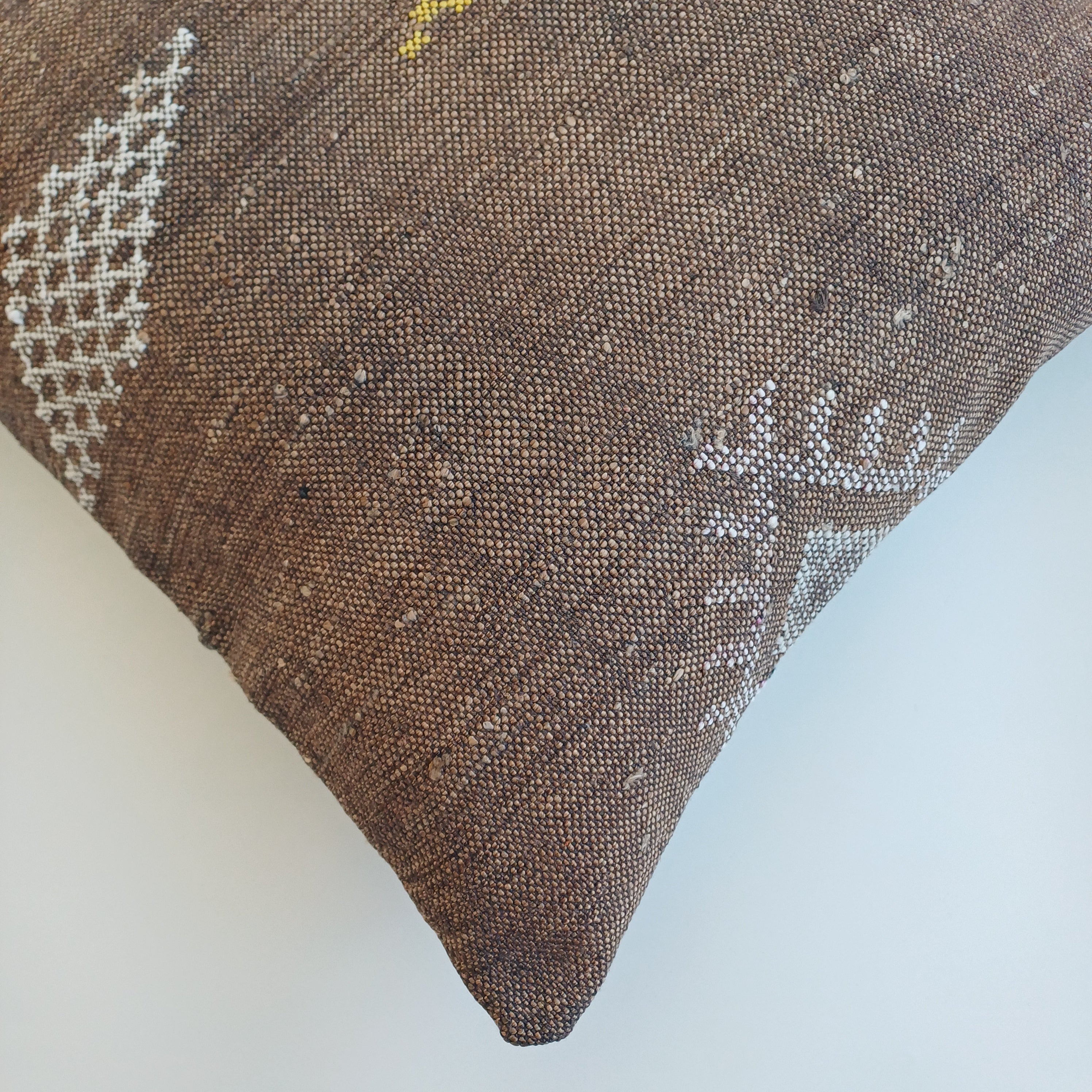 Moroccan Handmade Charcoal Brown Cactus Silk Cushion Cover 20''x20'' / 50x50 CM