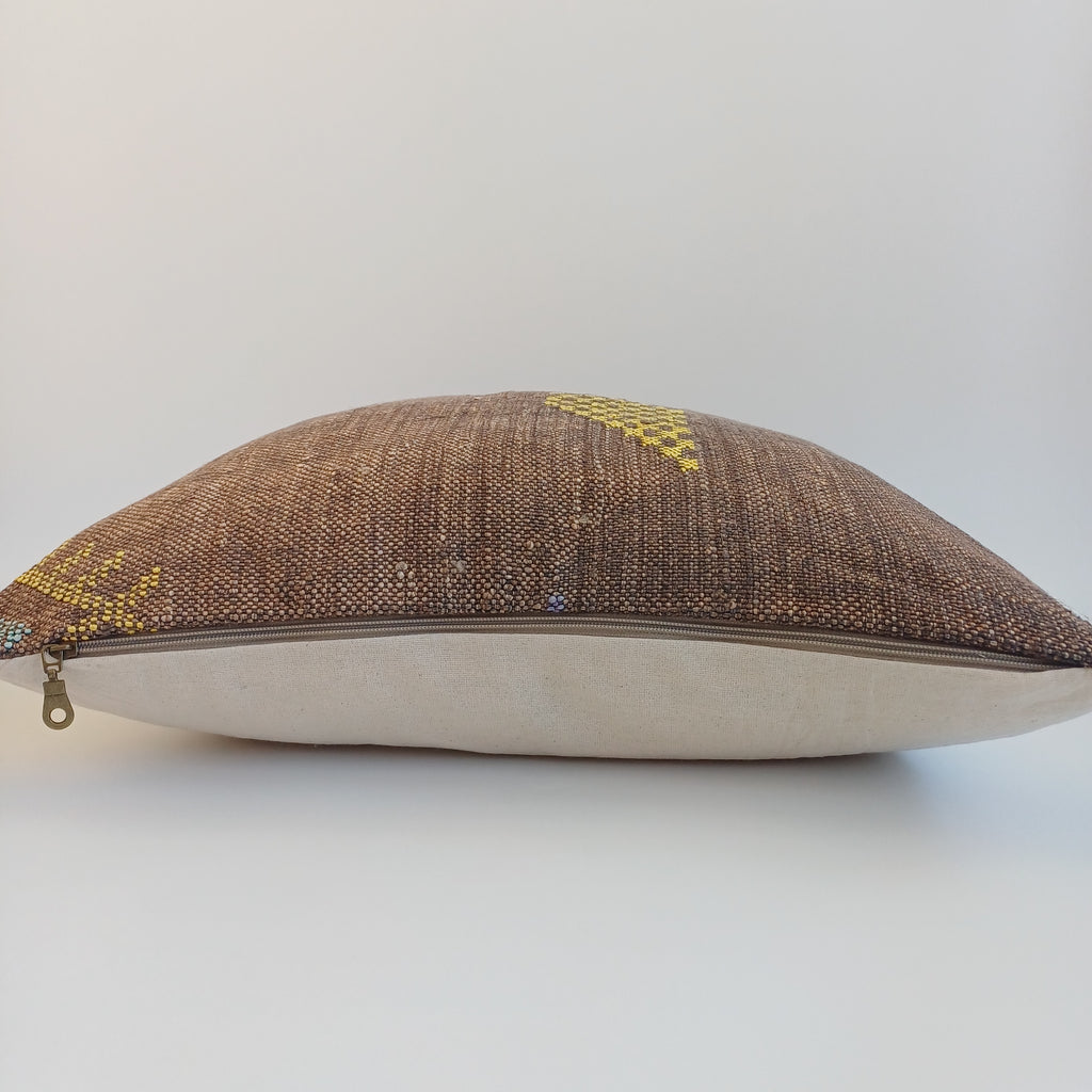 Moroccan Handmade Charcoal Brown Cactus Silk Cushion Cover 20''x20'' / 50x50 CM