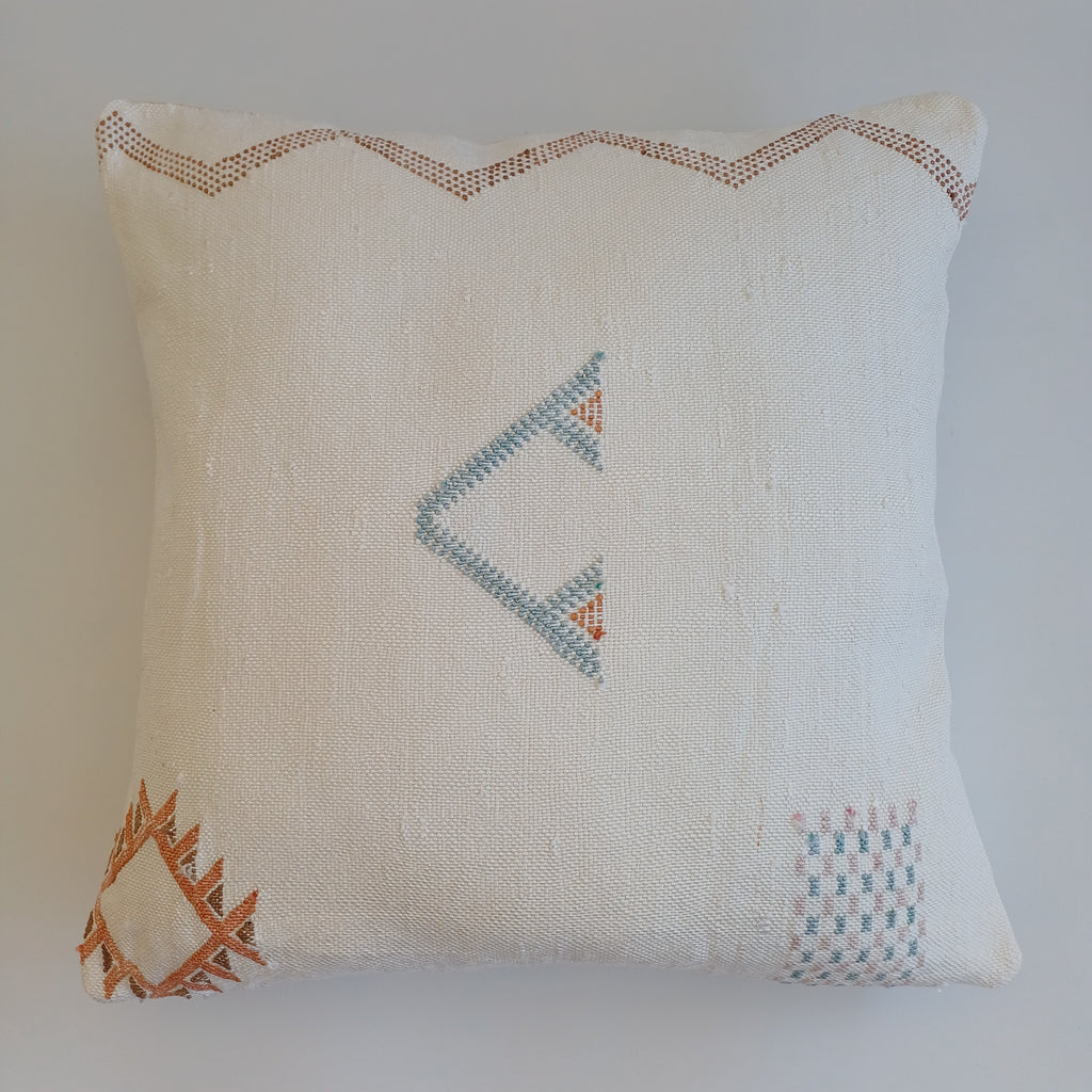 Moroccan Handmade Cream White Cactus Silk Cushion Cover 20''x20'' / 50x50 CM