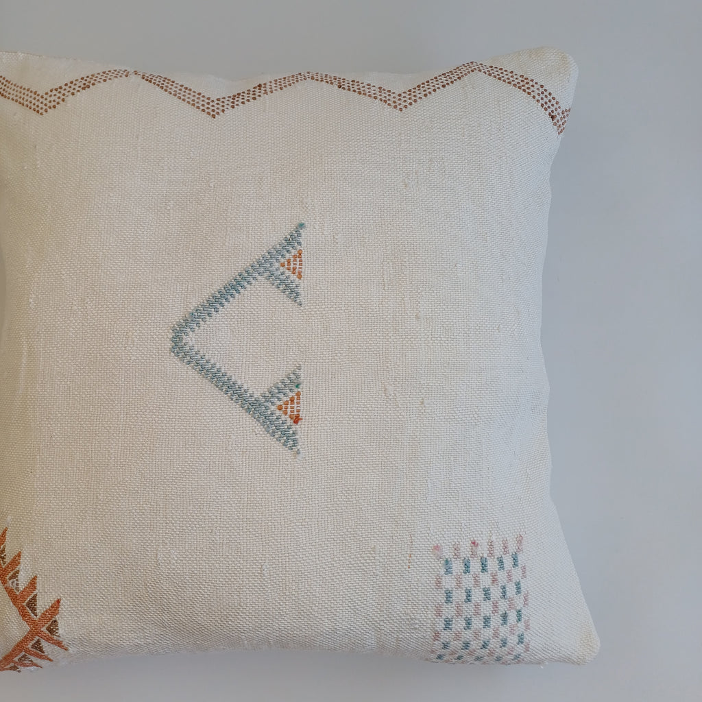 Moroccan Handmade Cream White Cactus Silk Cushion Cover 20''x20'' / 50x50 CM