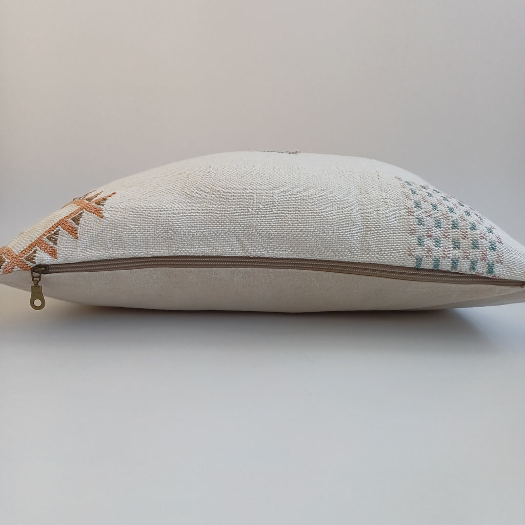 Moroccan Handmade Cream White Cactus Silk Cushion Cover 20''x20'' / 50x50 CM